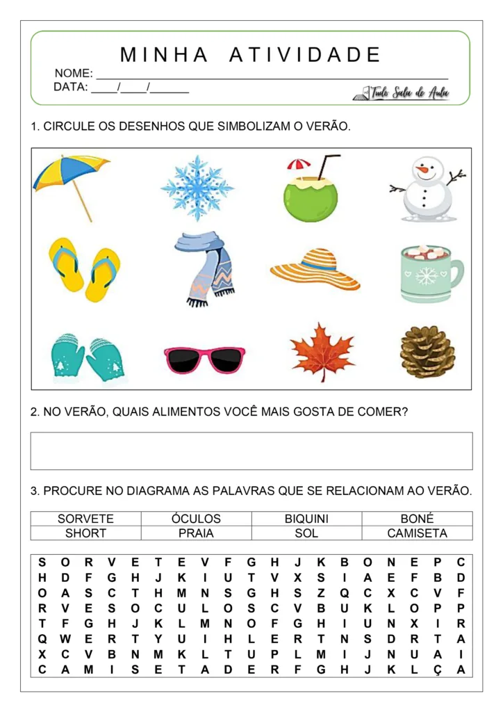 Atividades sobre o Verão