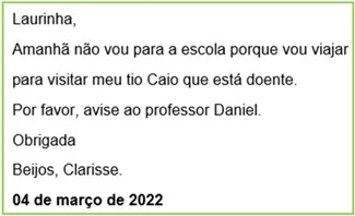 Atividade de Língua Portuguesa - Bilhete - 2º ano - 3º ano