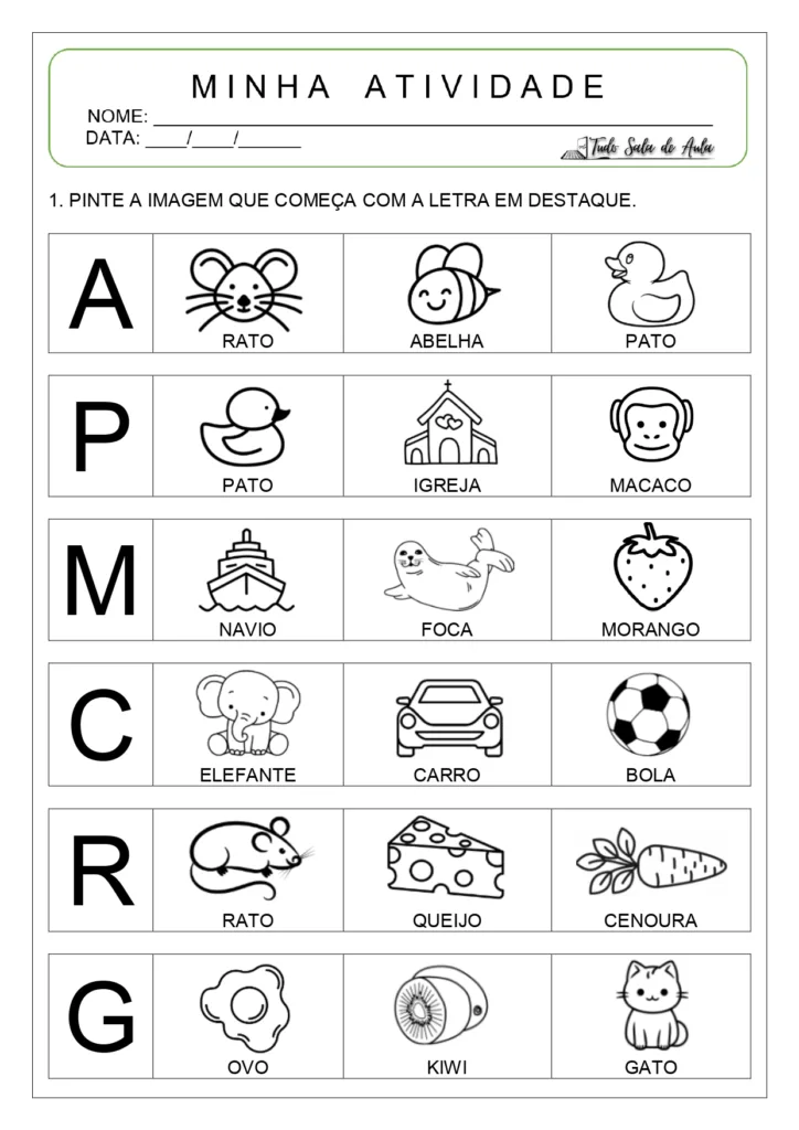 Atividades de alfabetização crianças de 4 anos