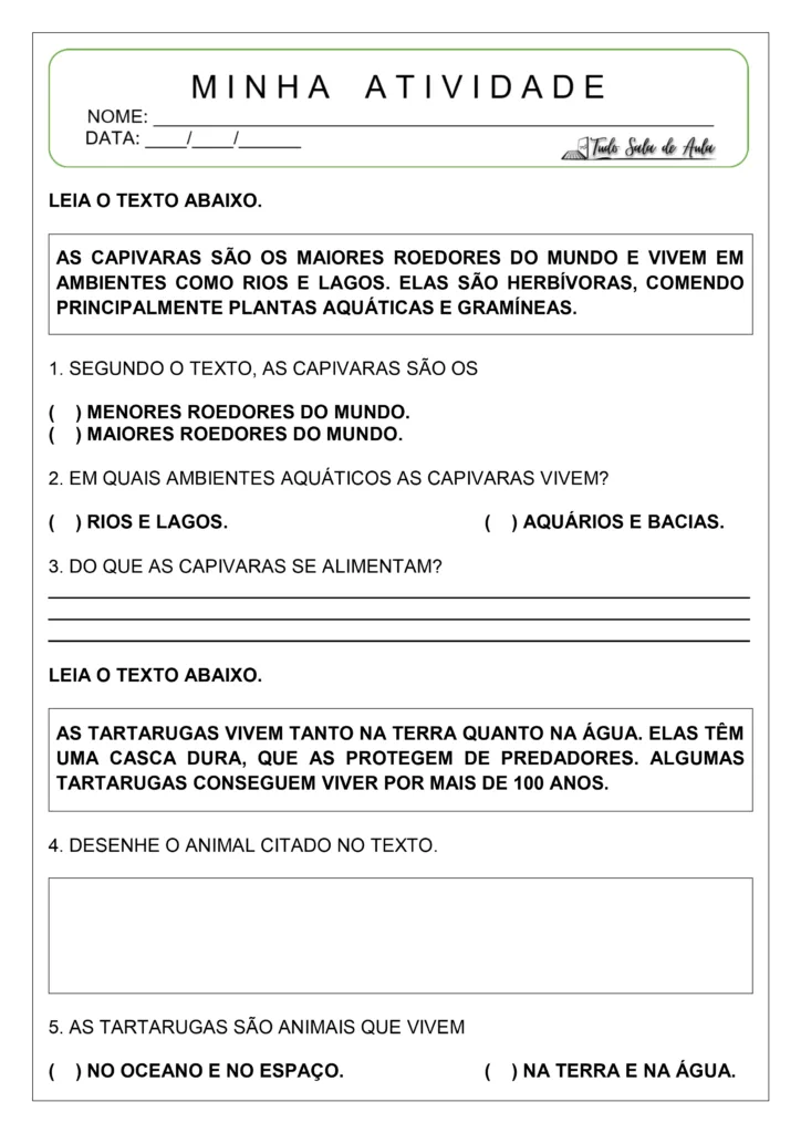 Interpretação de textos para o 1º ano