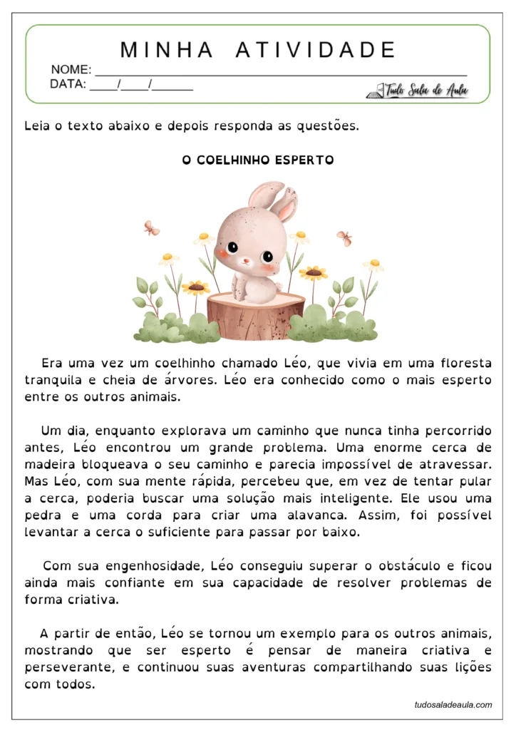 Atividade leitura e interpretação alunos com dislexia e TDAH