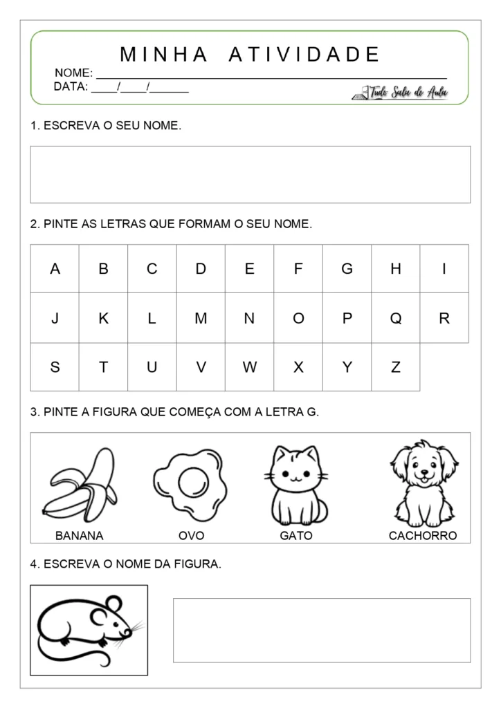 Atividades de alfabetização crianças de 4 anos