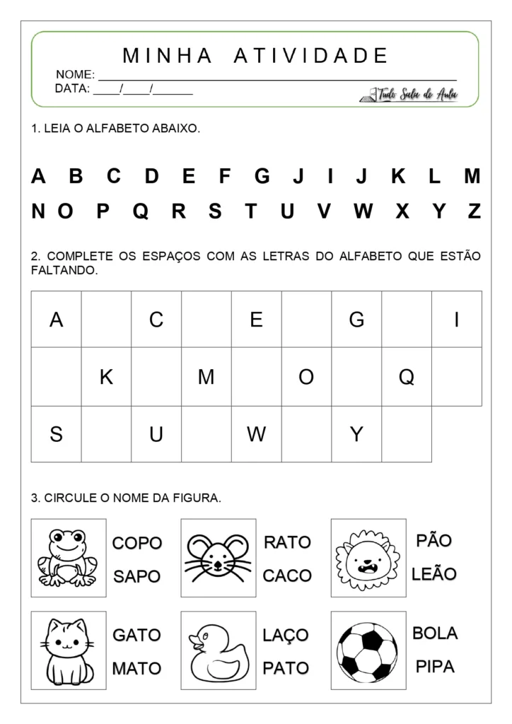 Atividades de alfabetização crianças de 4 anos