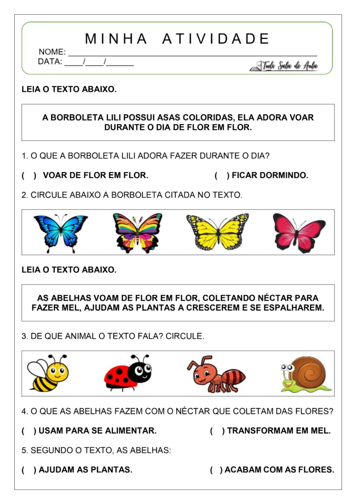 Interpretação de textos para o 1º ano