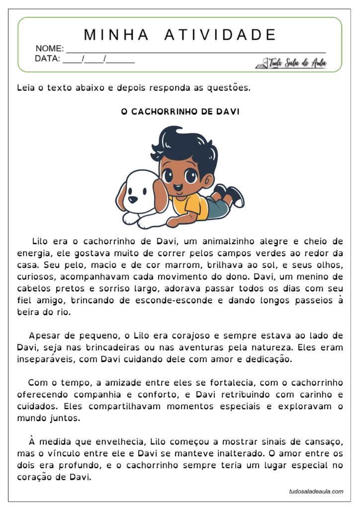 Atividade leitura e interpretação alunos com dislexia e TDAH