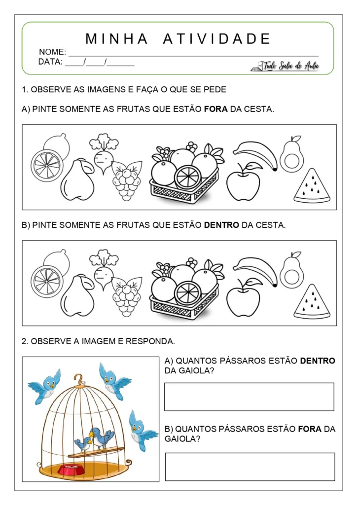 Atividades sobre noções de espaço