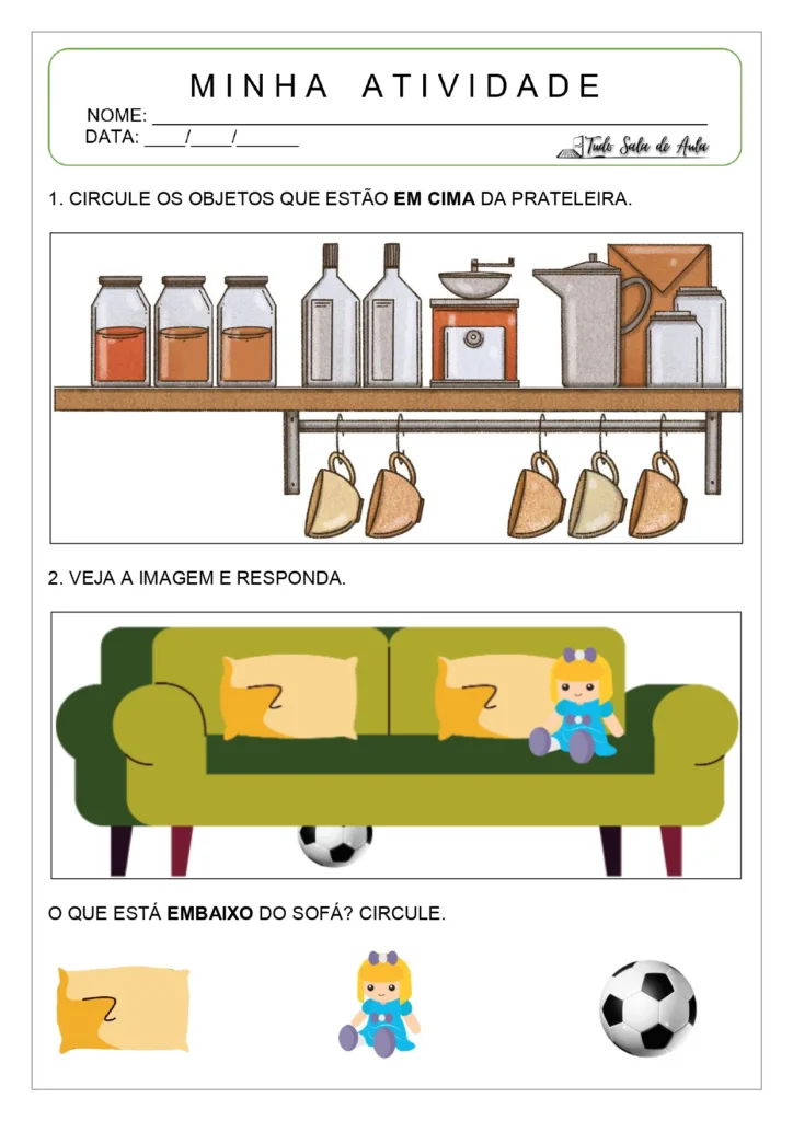 Atividades sobre noções de espaço