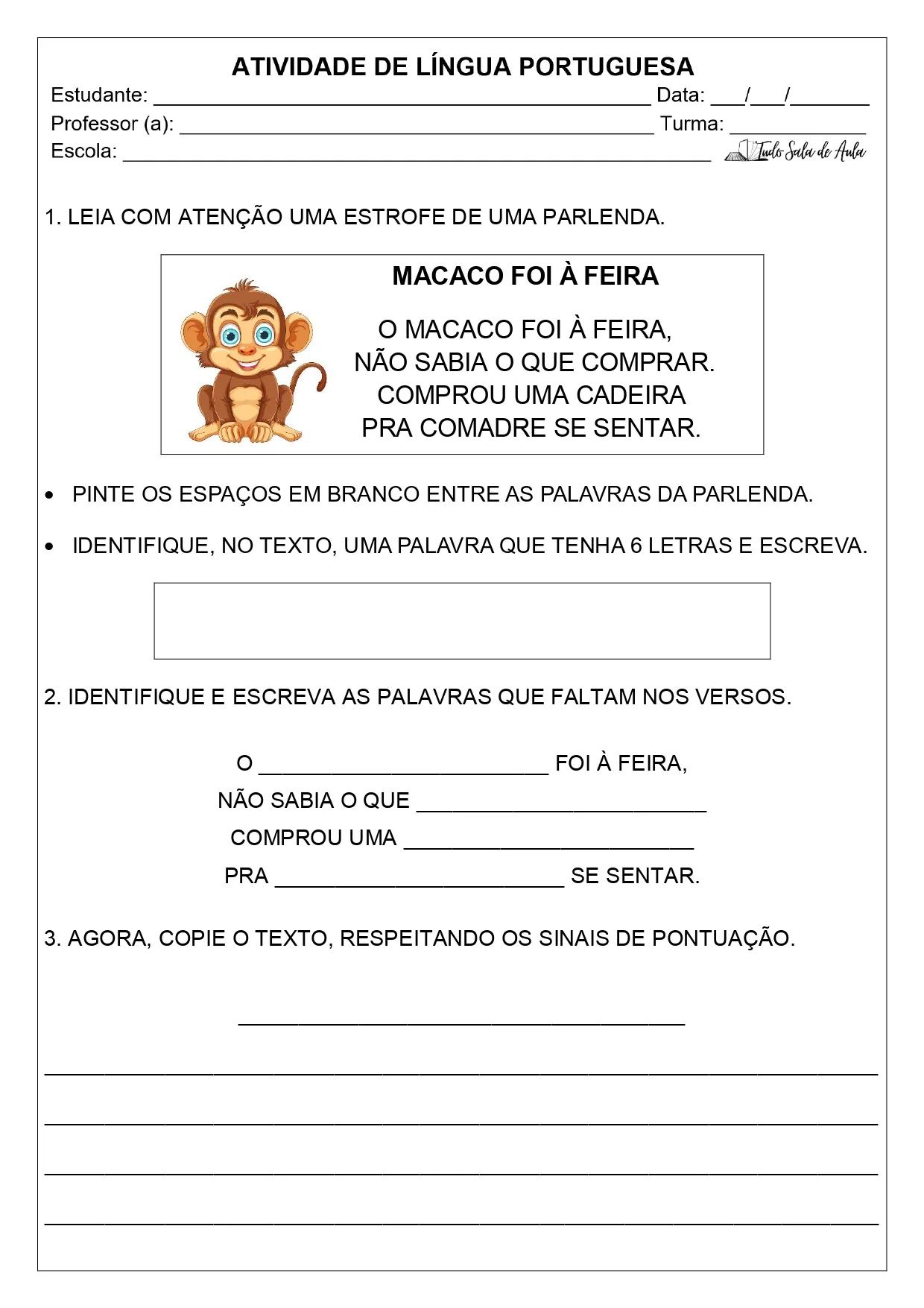 atividade reescrita de texto 1º e 2º ano