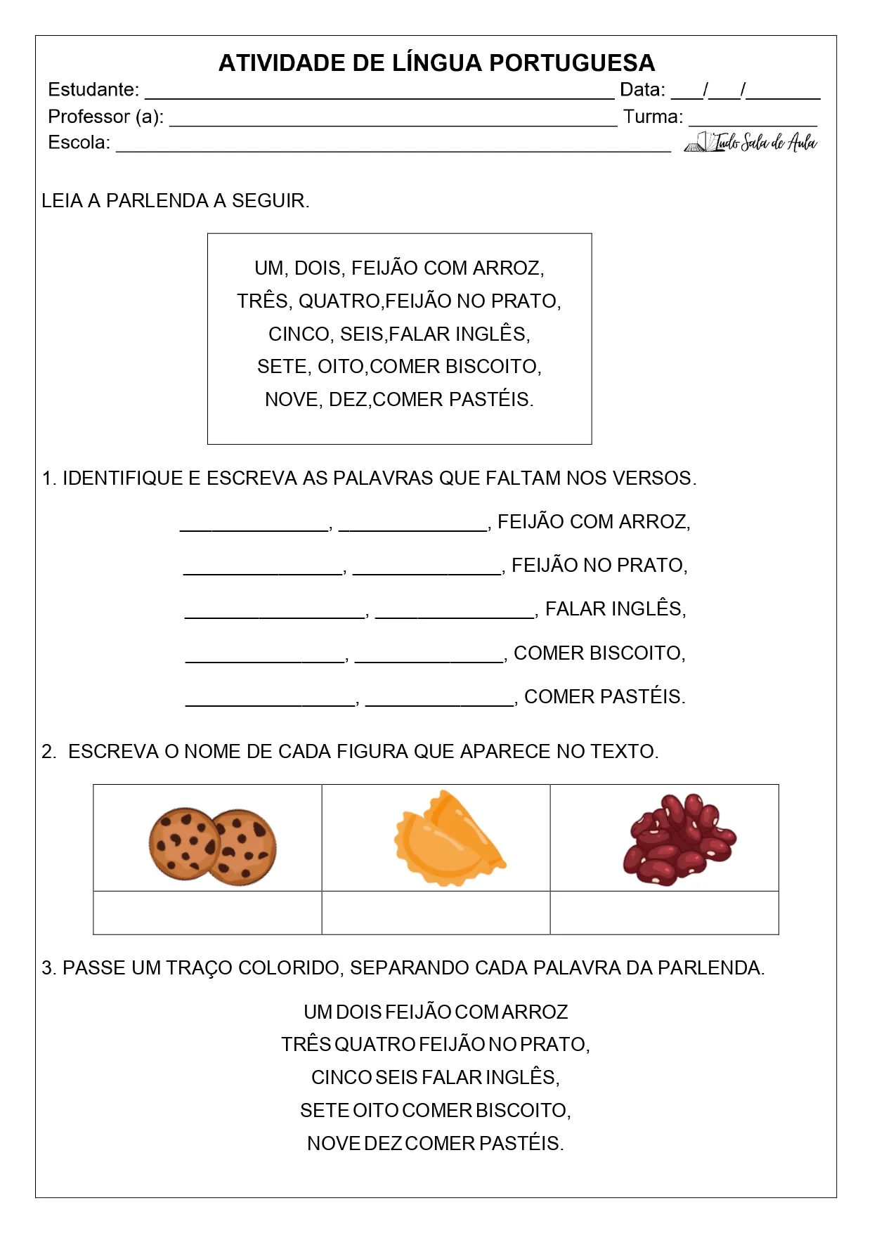 atividade reescrita de texto 1º e 2º ano