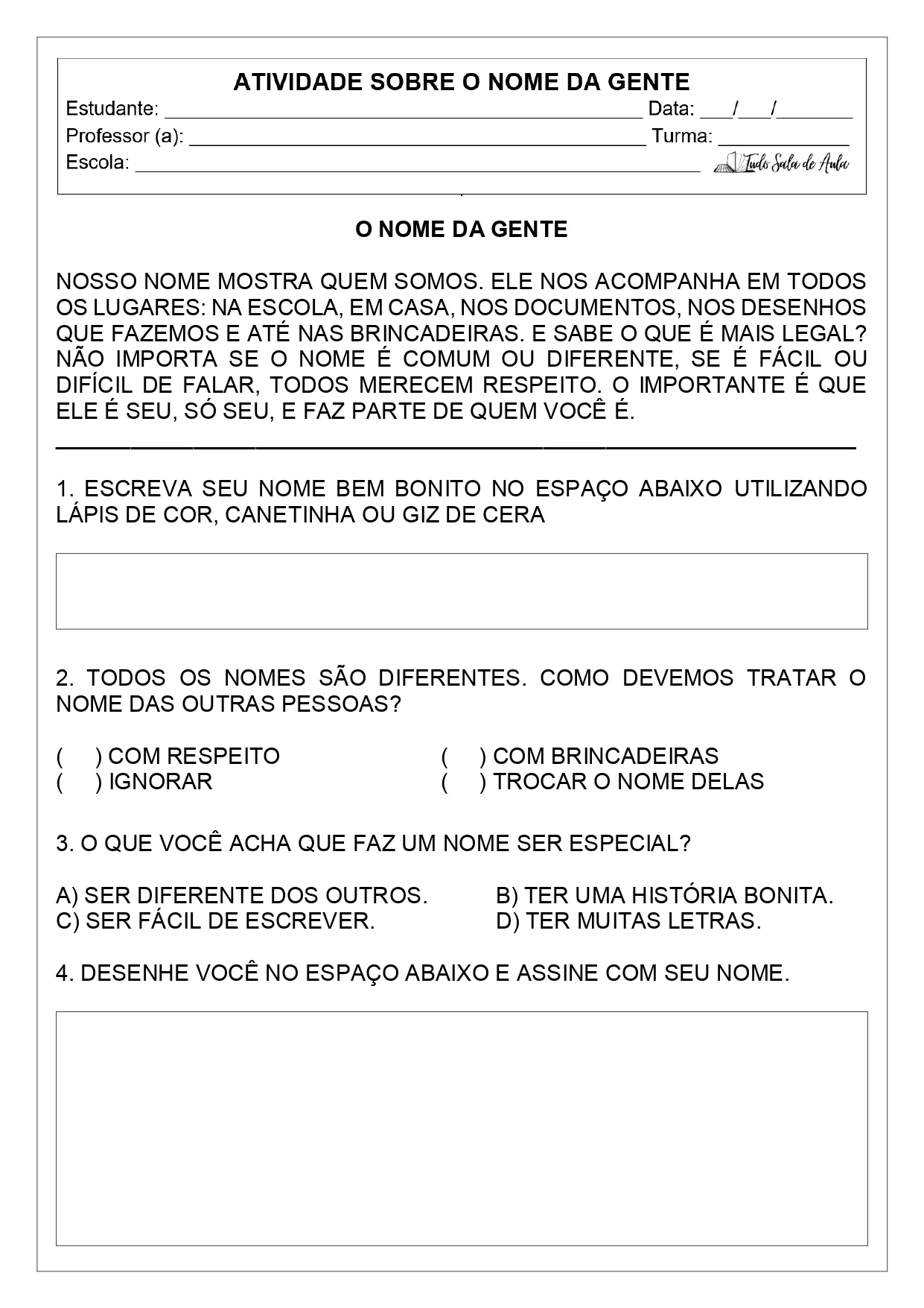 Atividades sobre o nome da gente