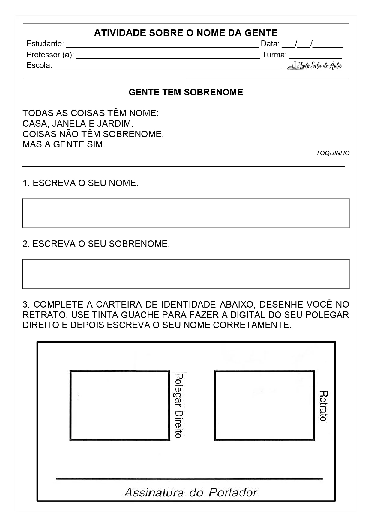 Atividades sobre o nome da gente