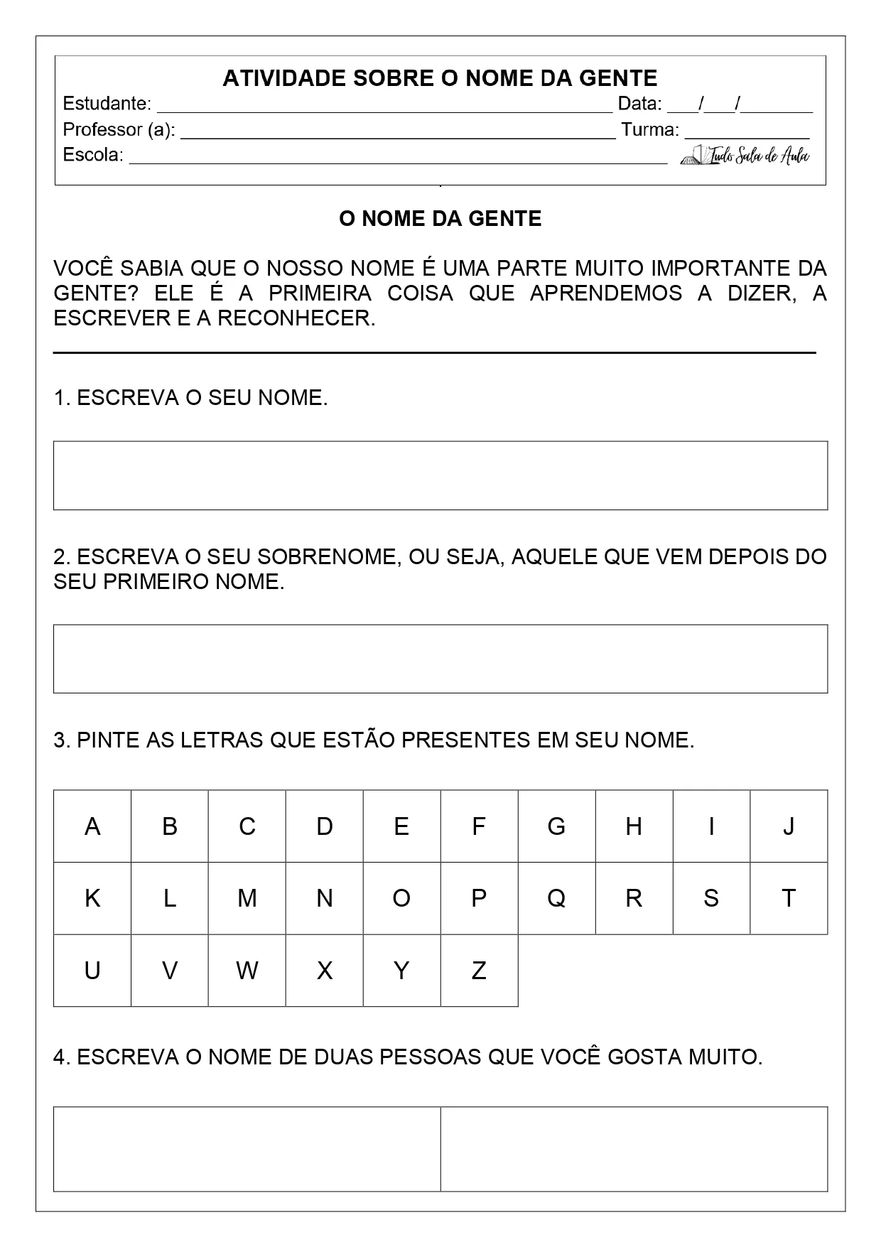 Atividades sobre o nome da gente