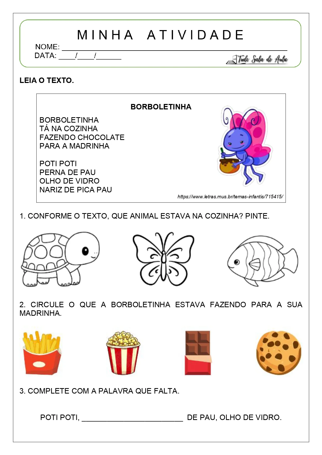 Atividades de interpretação de cantigas