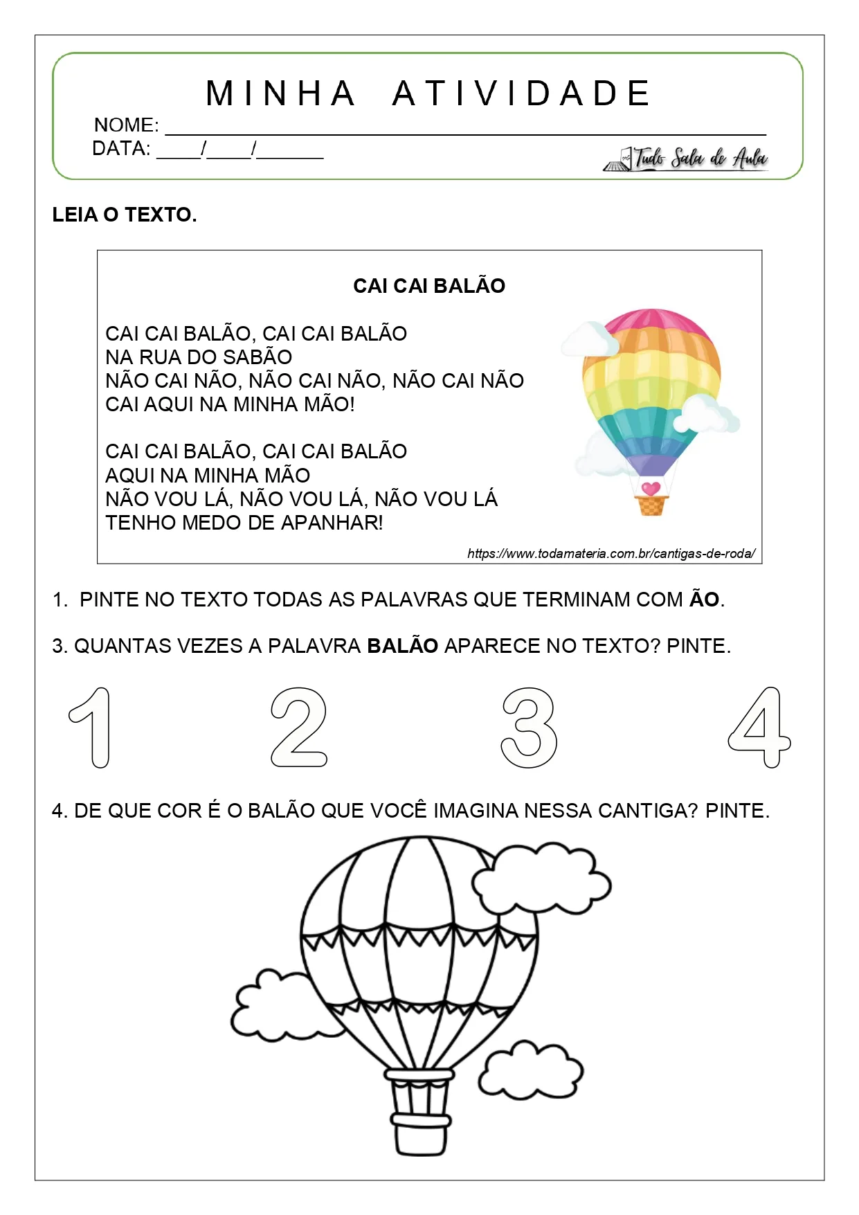 Atividades de interpretação de cantigas