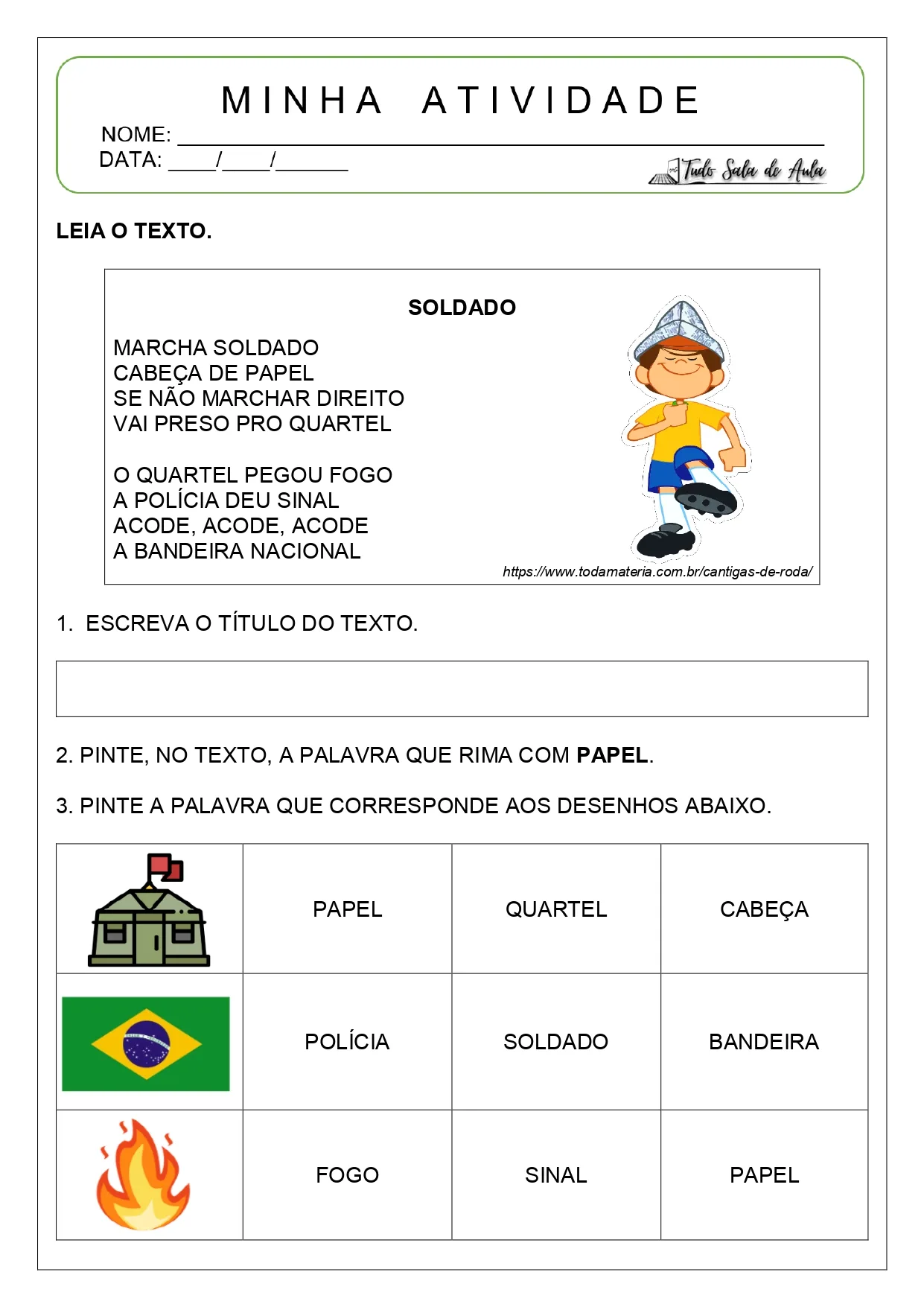 Atividades de interpretação de cantigas