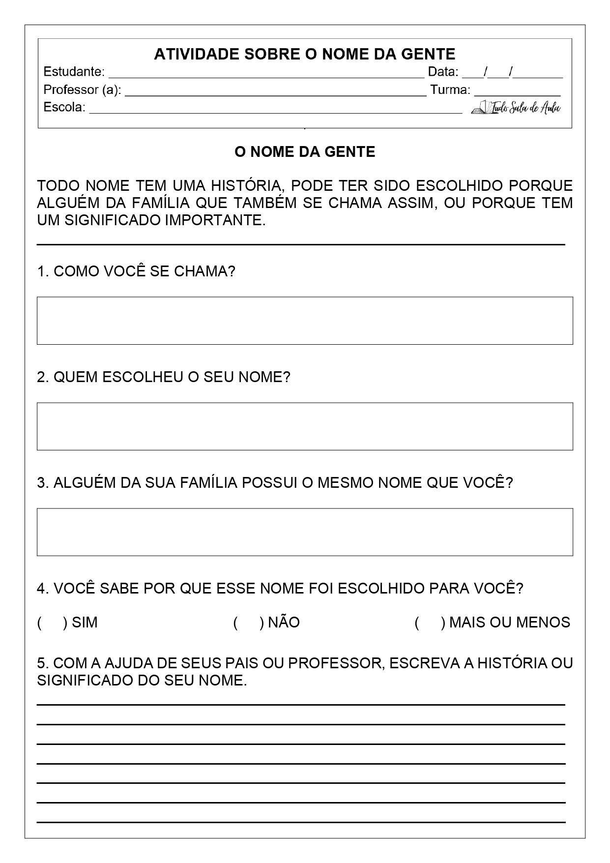Atividades sobre o nome da gente