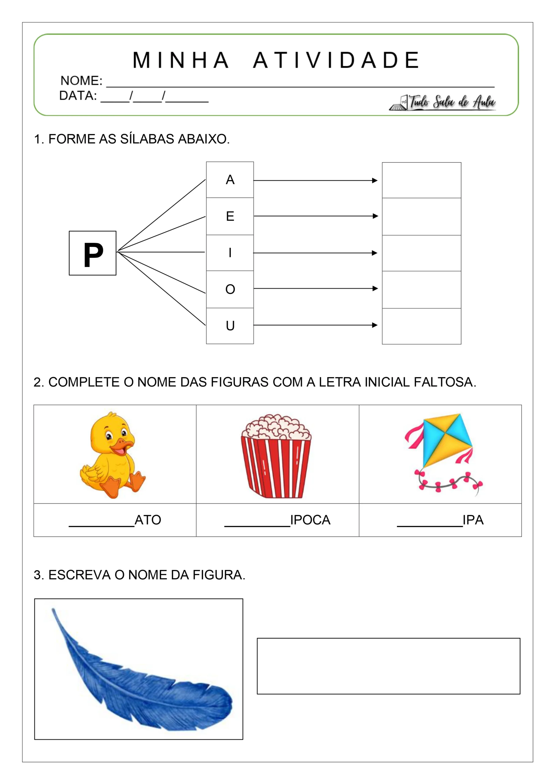 Atividade letra p alfabetização educação infantil.