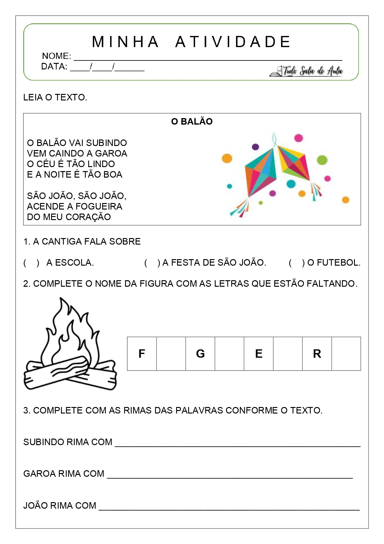 atividades músicas juninas 1º ano