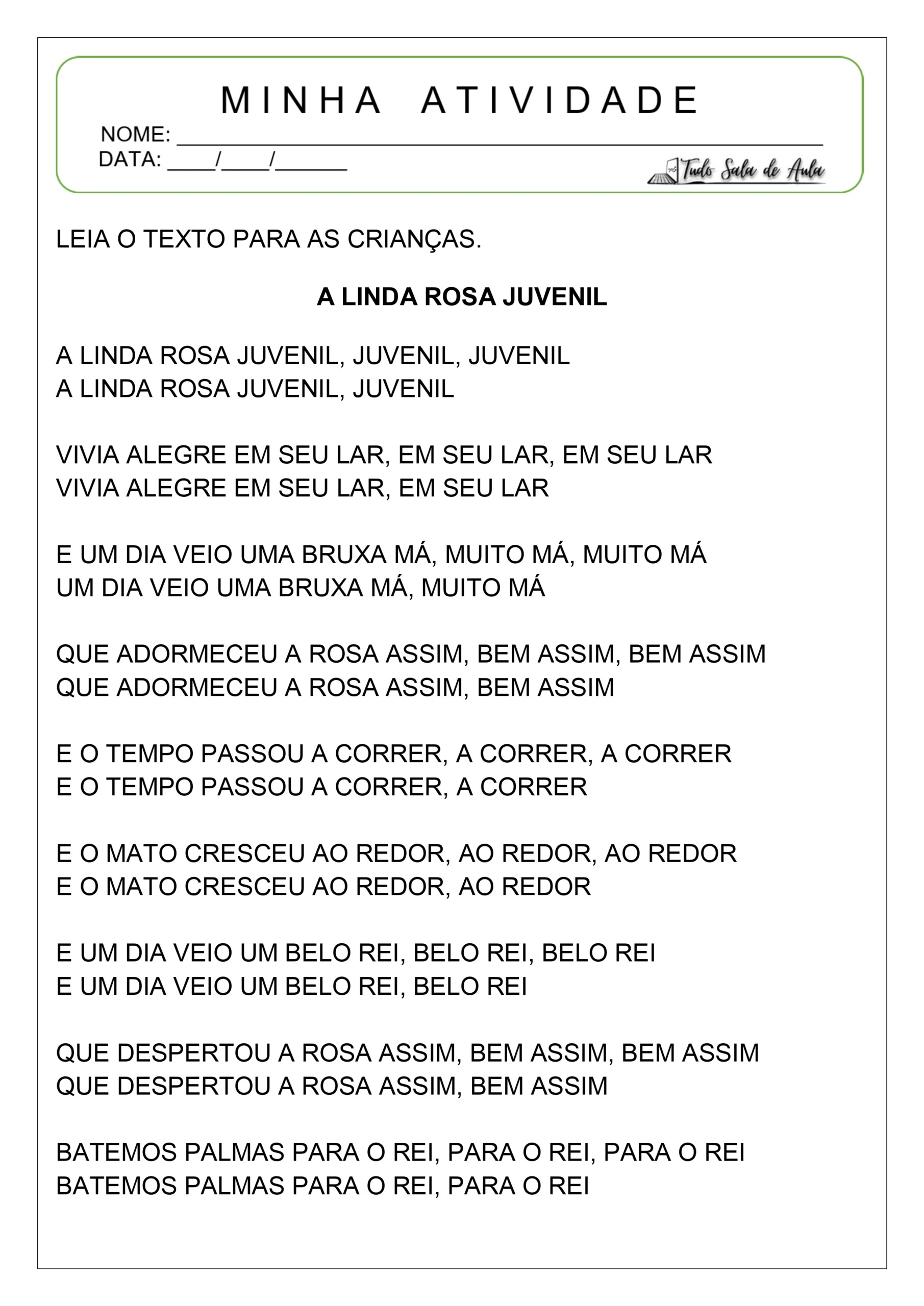 Atividade a linda rosa juvenil educação infantil