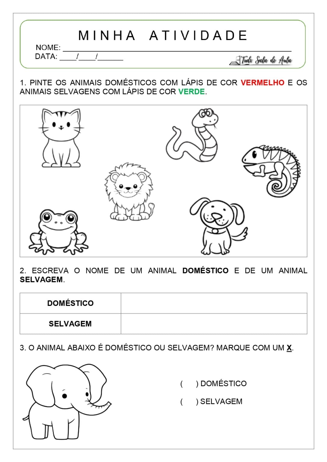 Atividades de Animais Domésticos e Selvagens - Educação Infantil - Tudo ...
