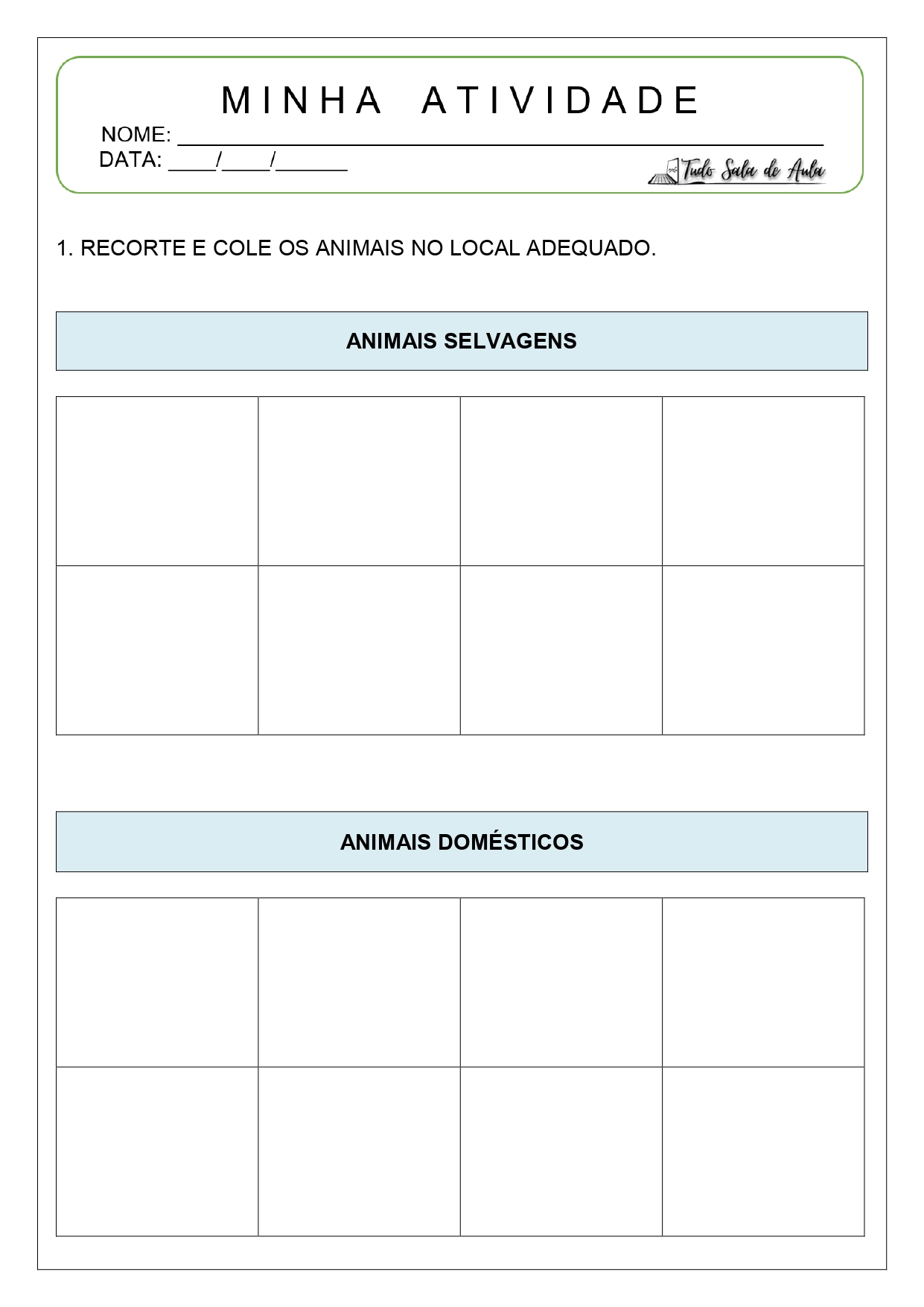 animais domésticos e selvagens atividades