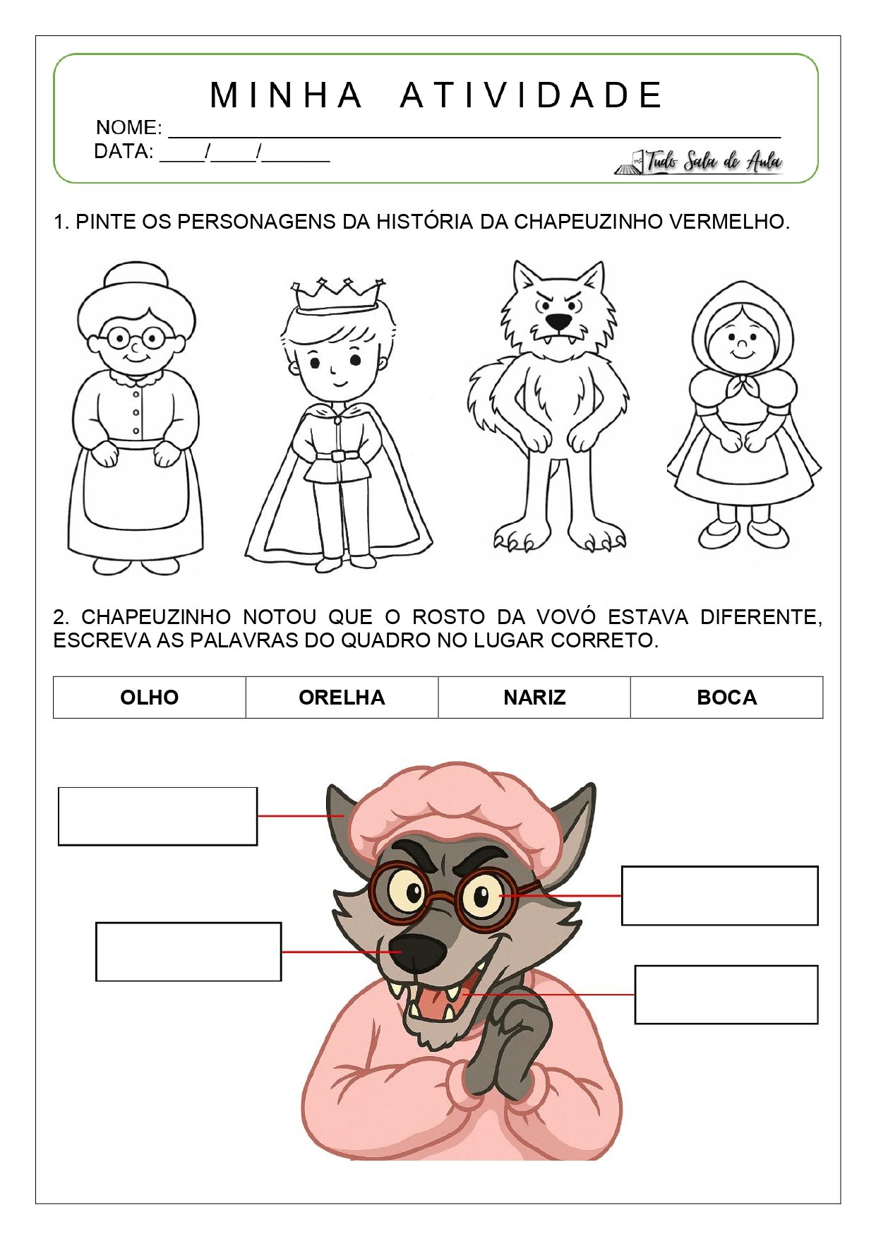 atividade chapeuzinho vermelho educação infantil