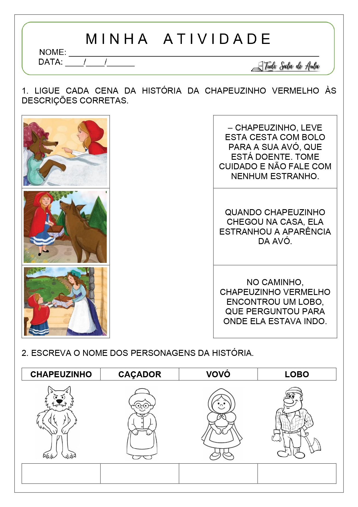 atividade chapeuzinho vermelho educação infantil