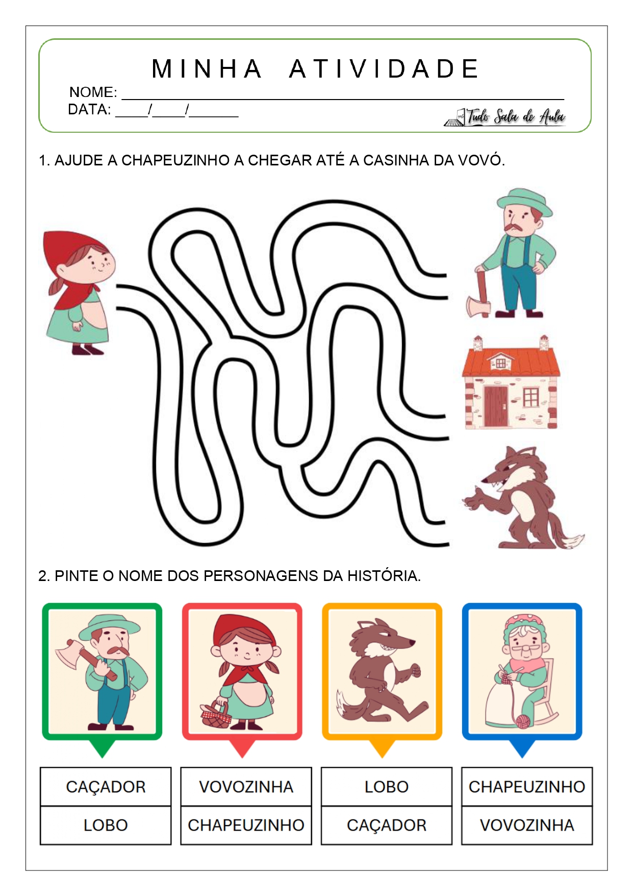 atividade chapeuzinho vermelho educação infantil