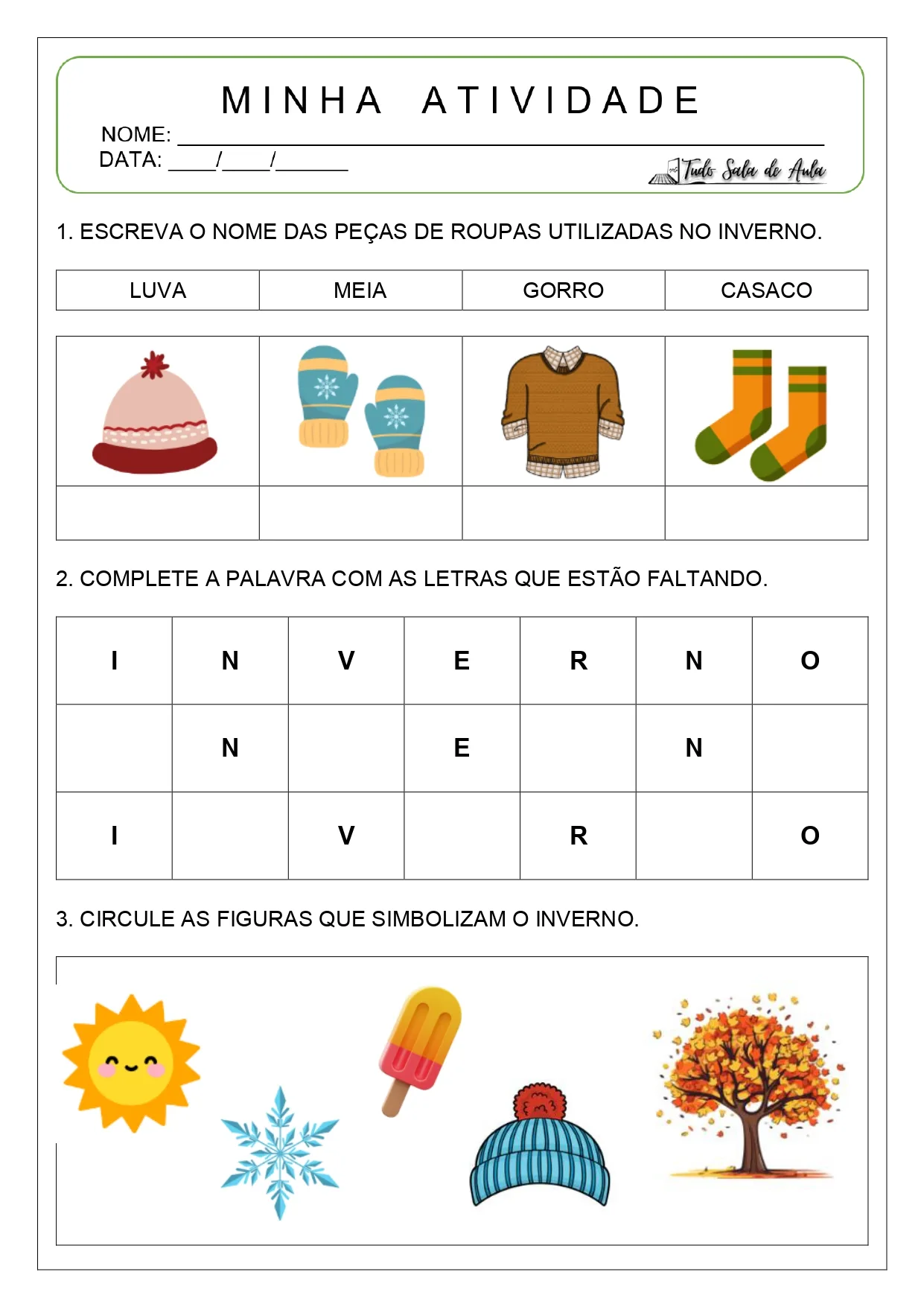 Atividades sobre o inverno