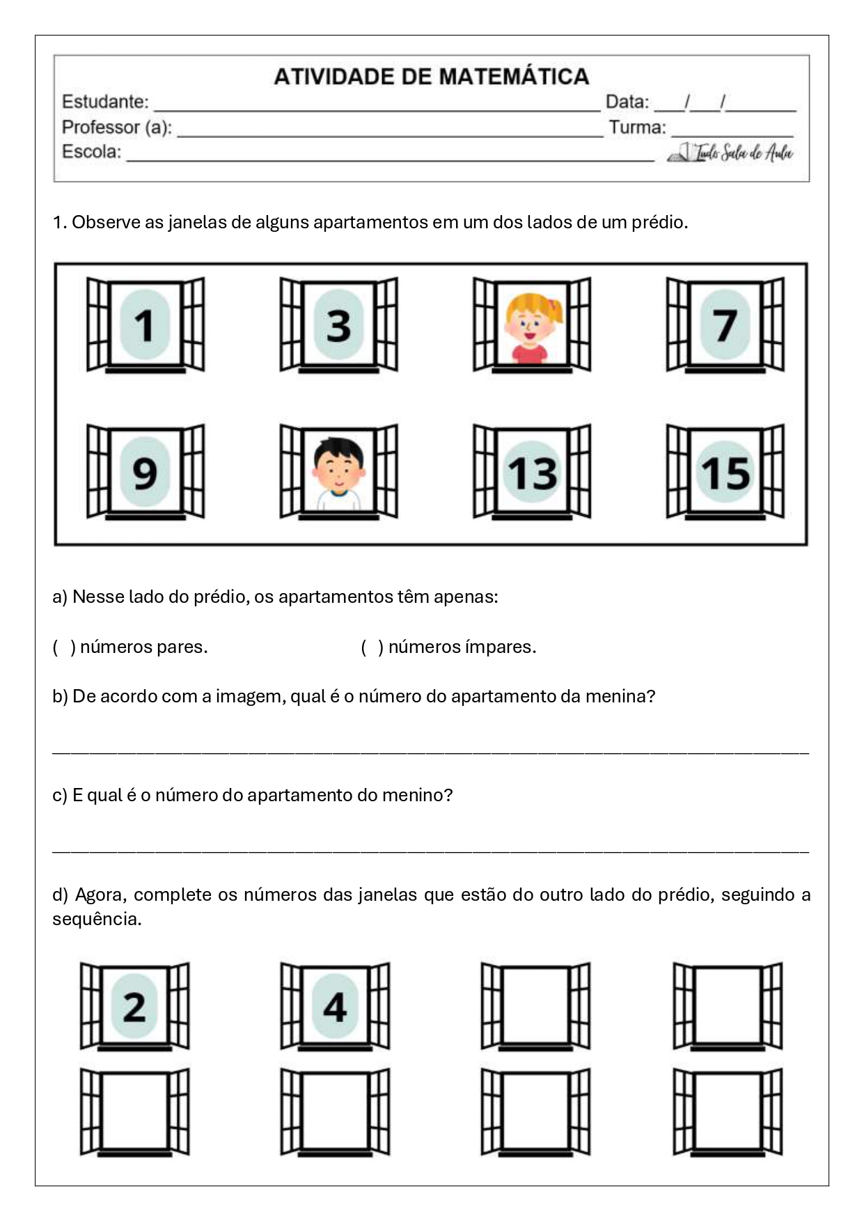 atividade números pares e ímpares