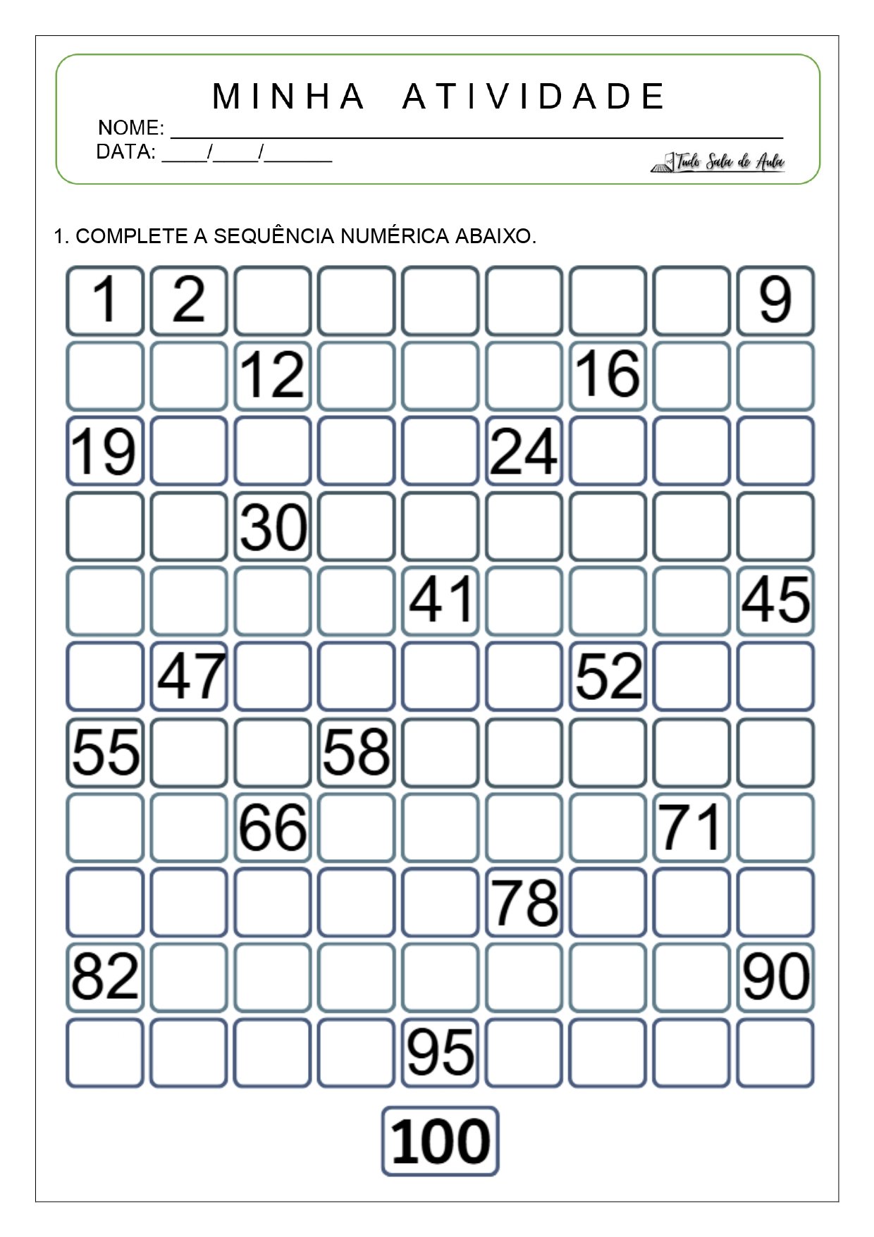 Sequência numérica até 100