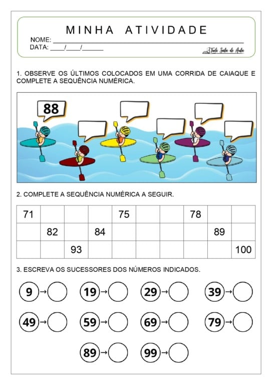 Sequência Numérica até 100 - Atividades para Imprimir - Tudo Sala de Aula