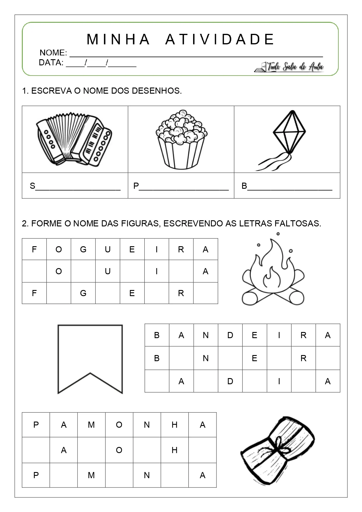 Atividades sobre festas juninas alfabetização