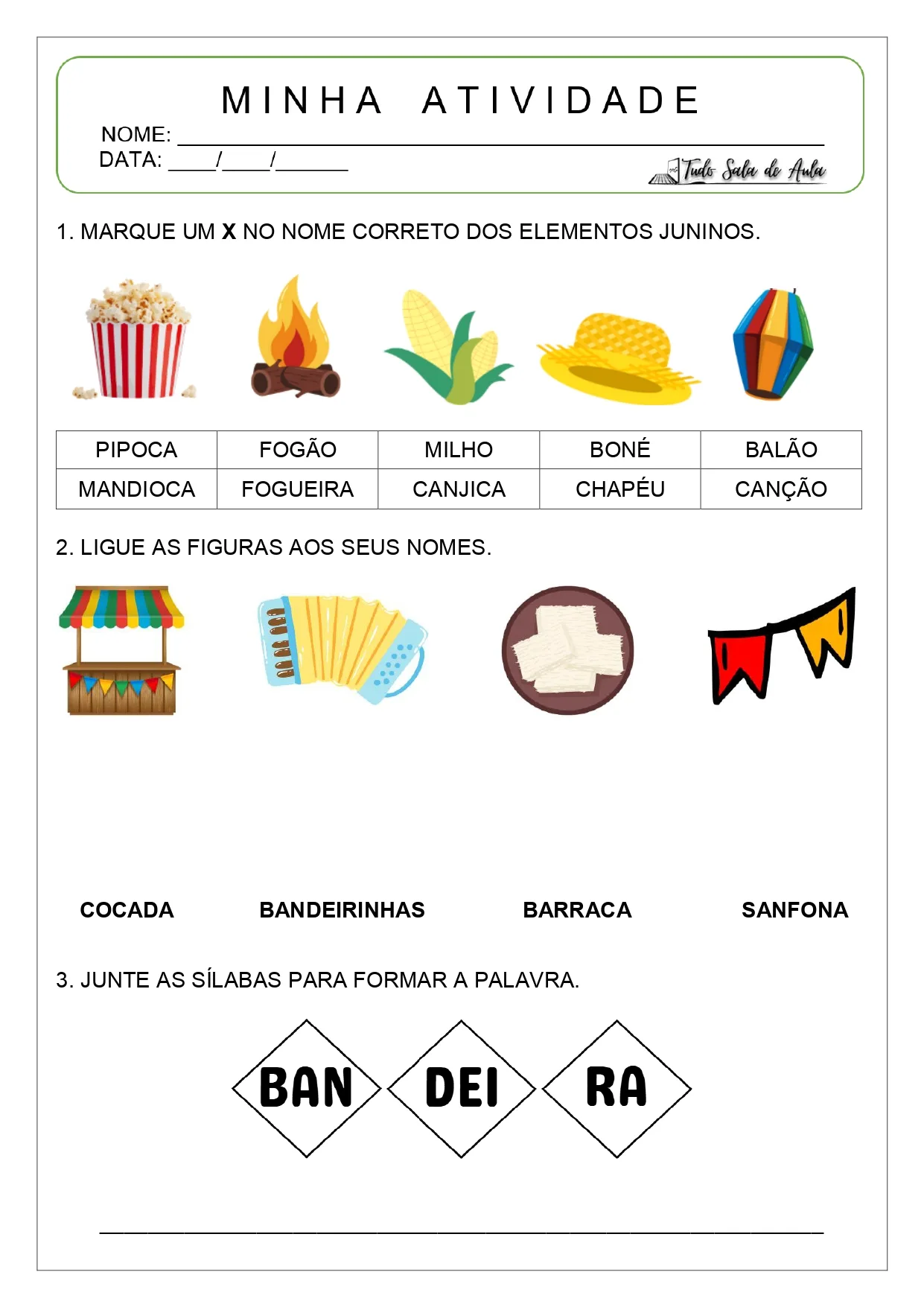 Atividades sobre festas juninas alfabetização