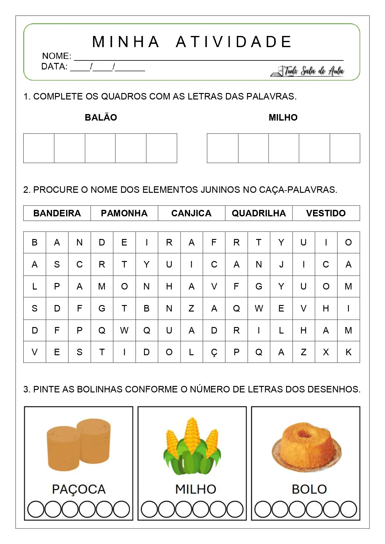 Atividades sobre festas juninas alfabetização