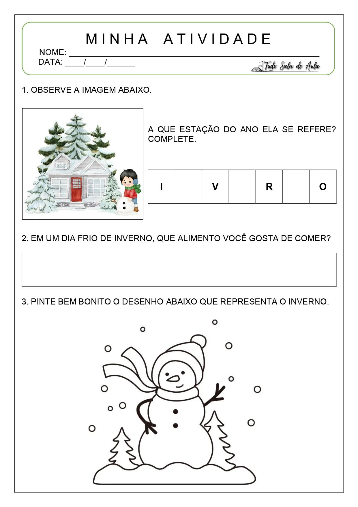 Atividades sobre o inverno