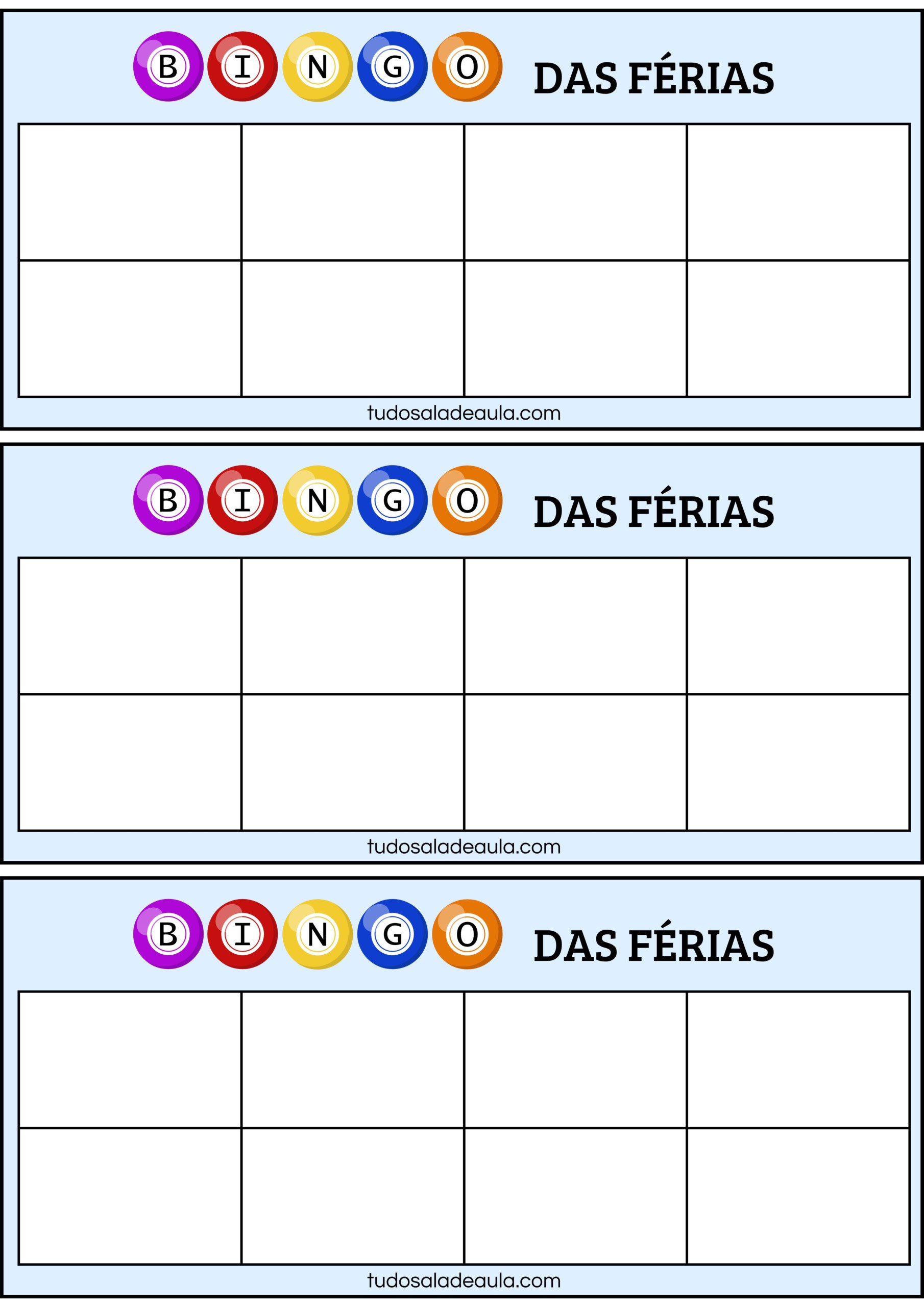 atividade lúdica bingo das férias