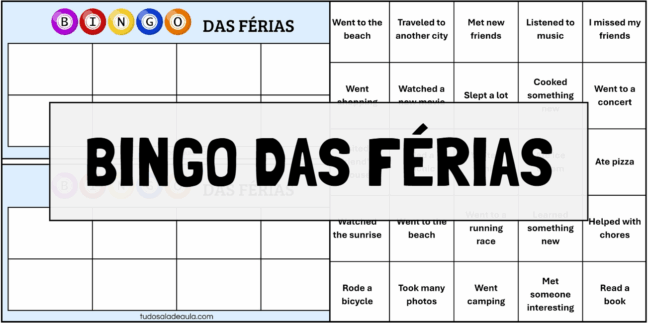 Atividade de Inglês: Bingos das Férias - Anos Finais