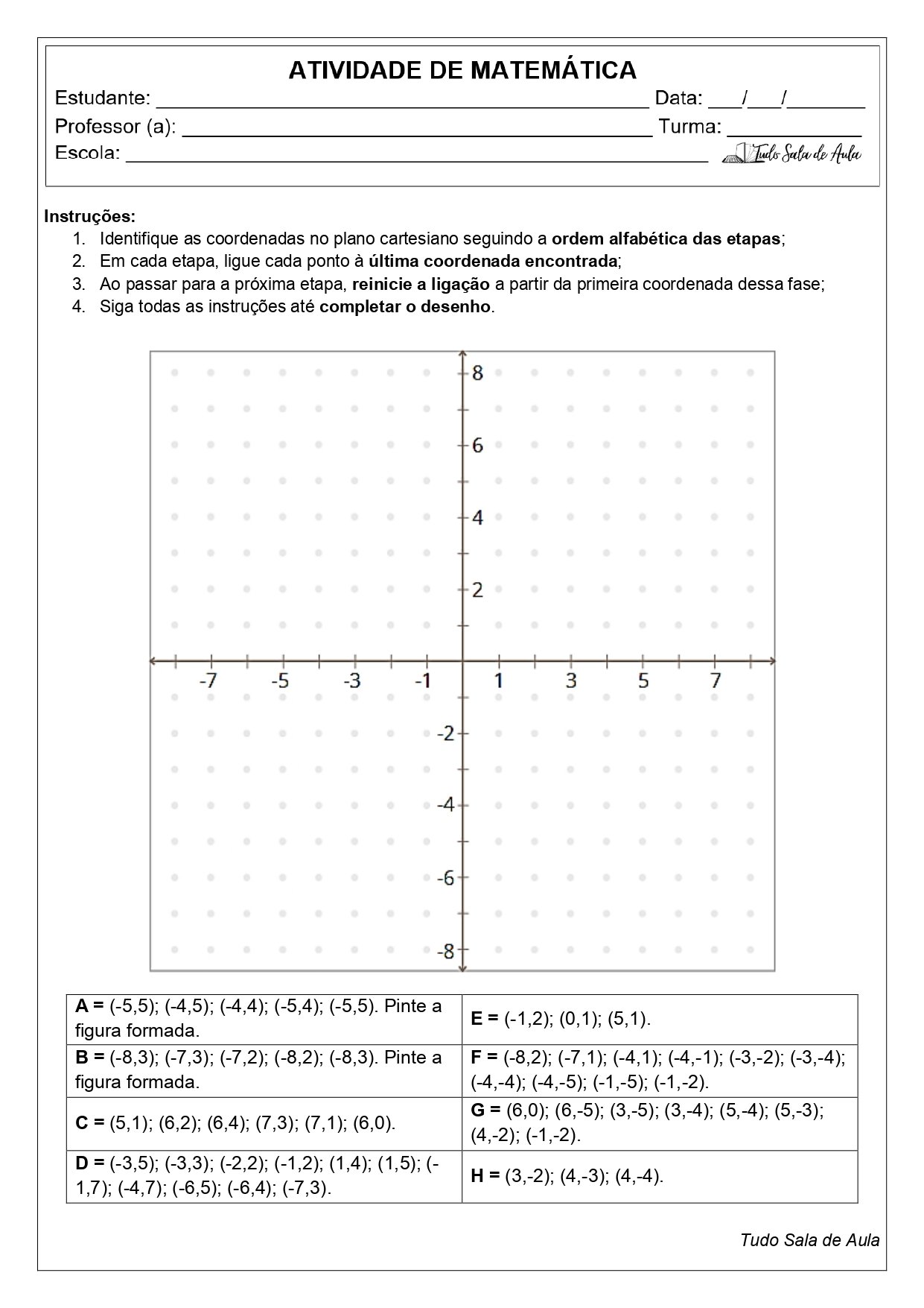 atividade desenho no plano cartesiano