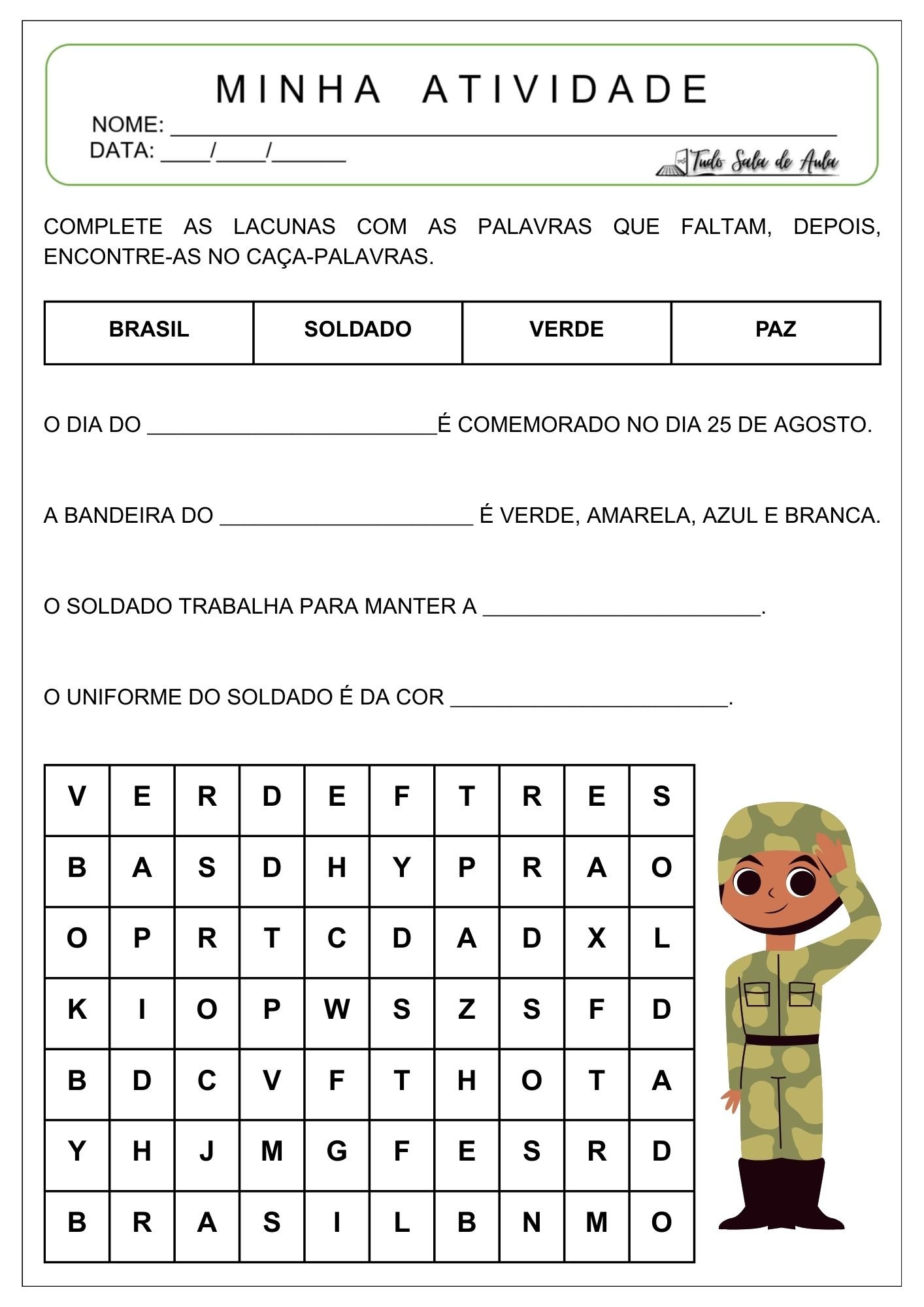 10 atividades sobre o dia do soldado