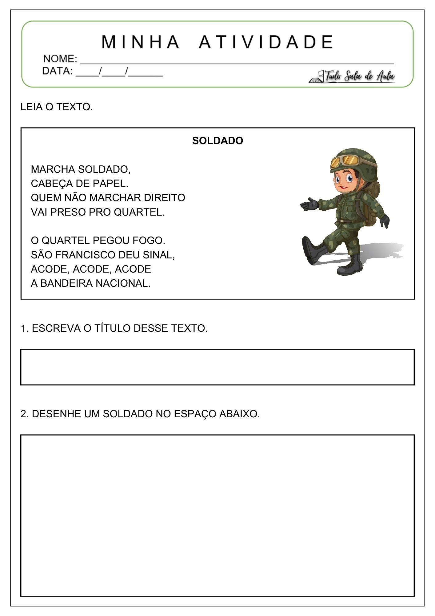 10 atividades sobre o dia do soldado