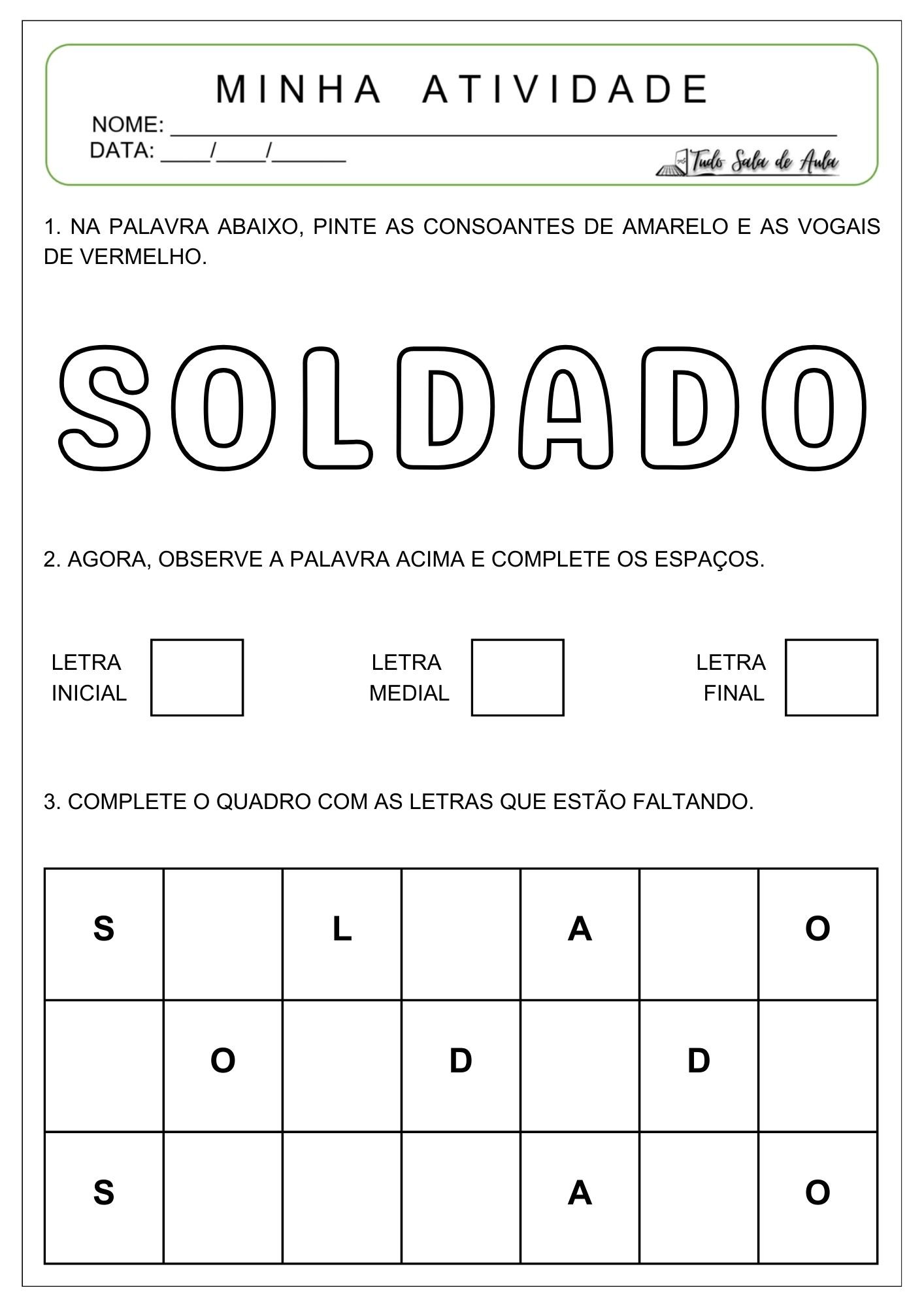 10 atividades sobre o dia do soldado
