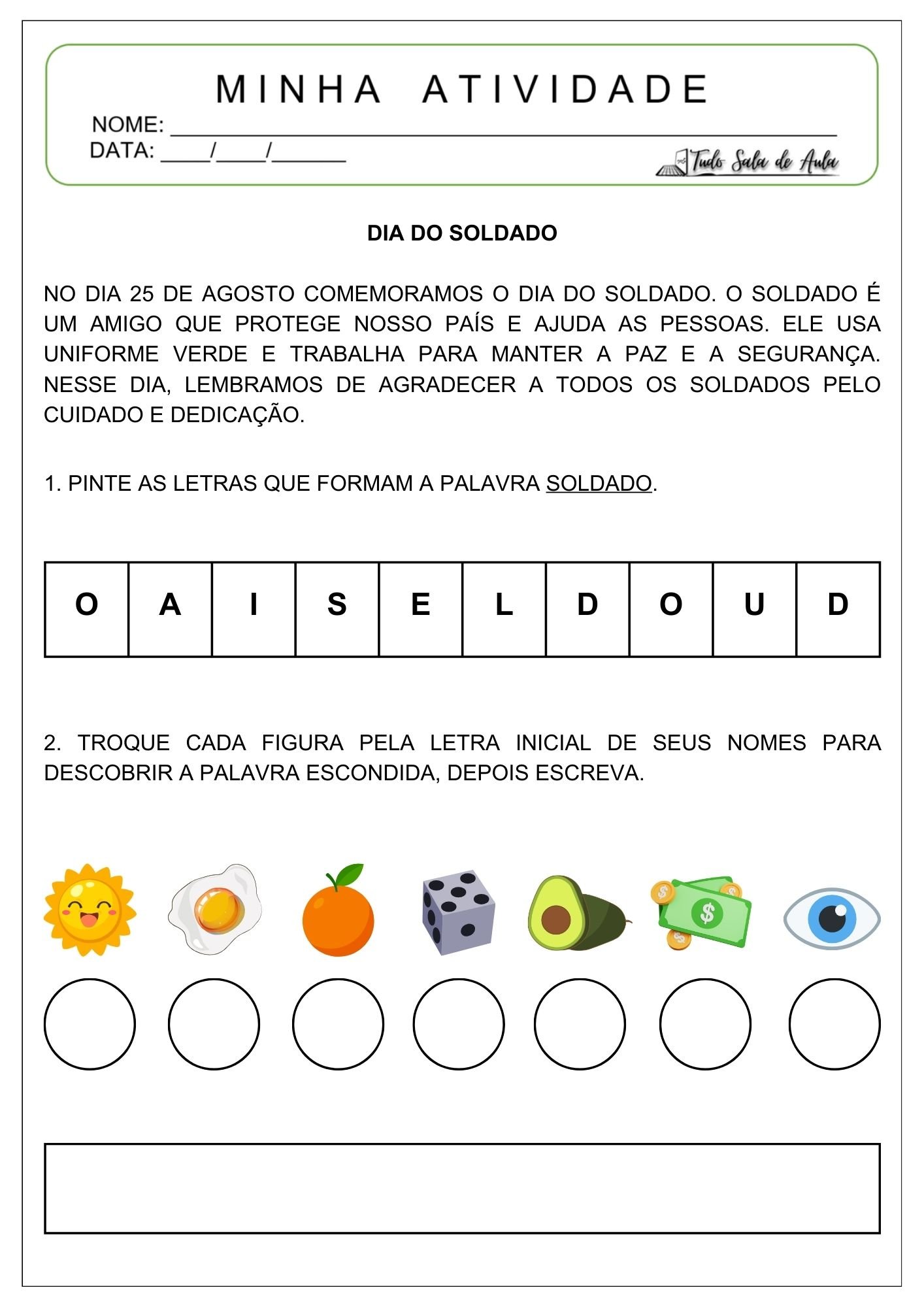 10 atividades sobre o dia do soldado