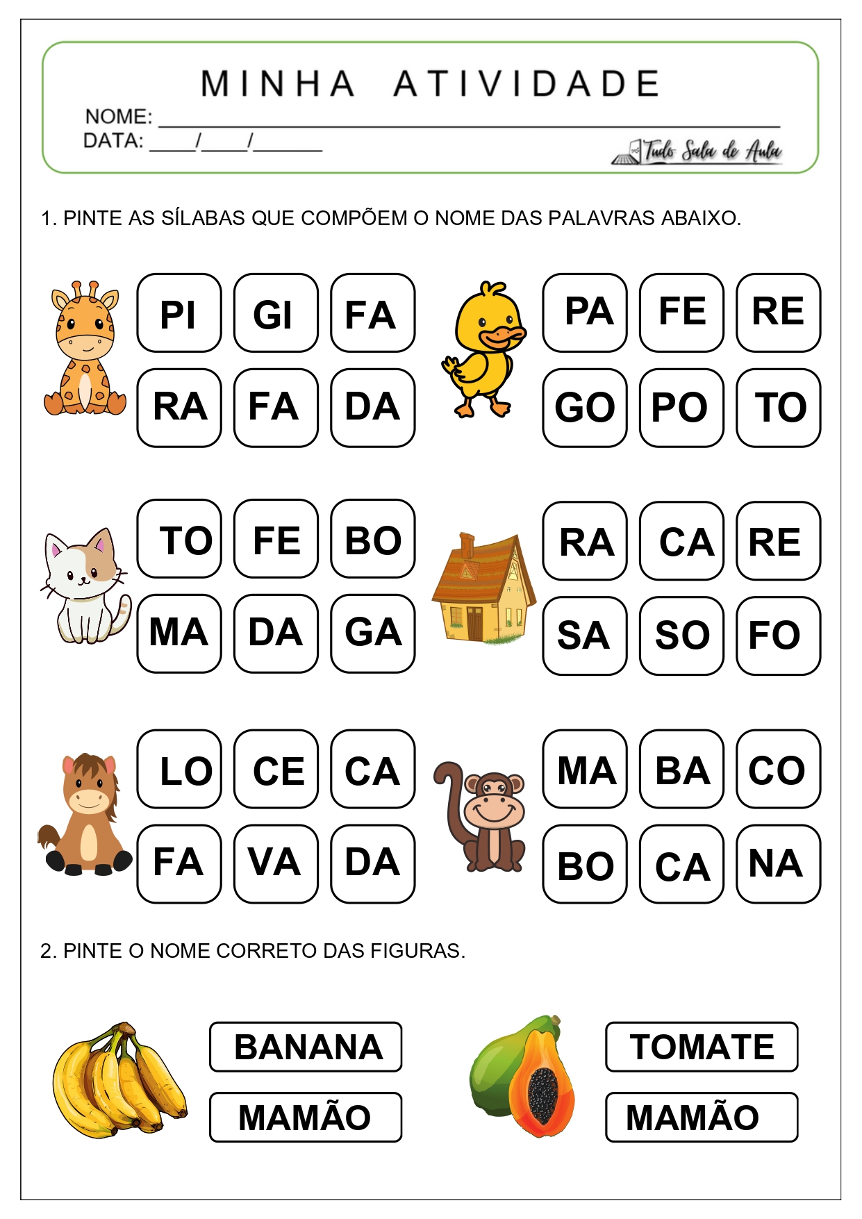atividades de formação de palavras e frases