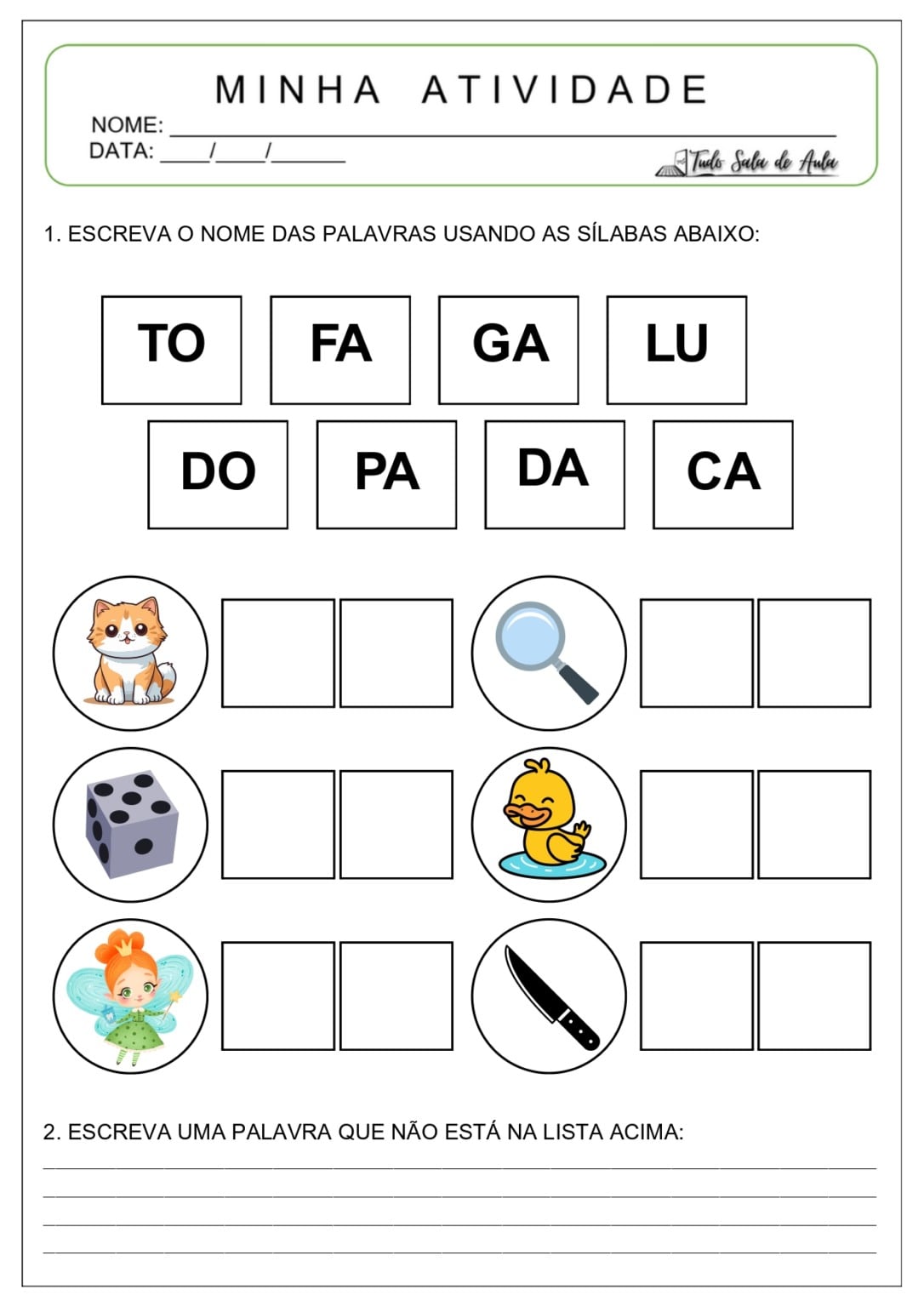 Atividades de Formação de Palavras e Frases Simples - Tudo Sala de Aula