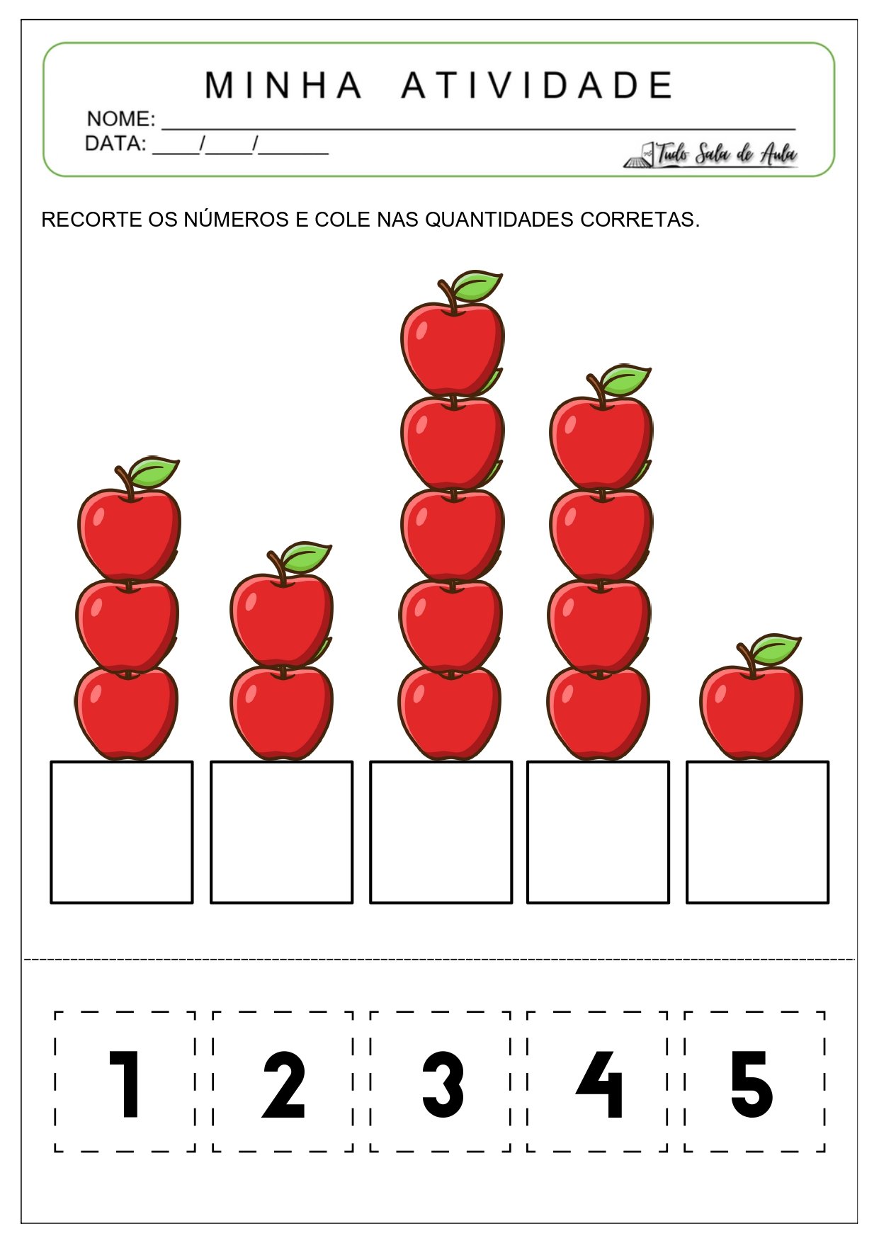atividades de recorte e colagem com números e quantidades