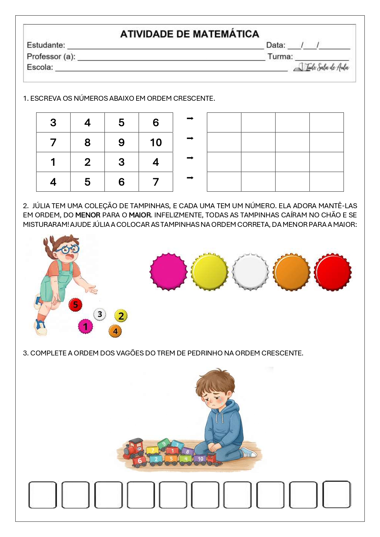 atividades de ordem crescente e decrescente
