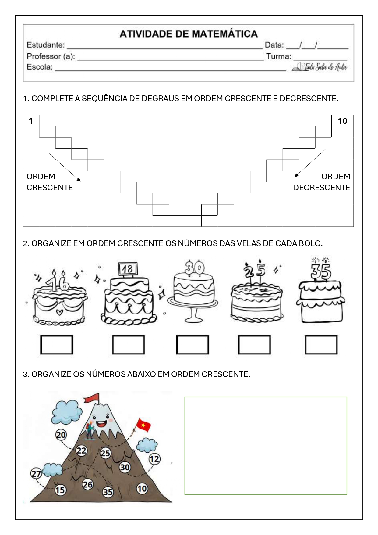 atividades de ordem crescente e decrescente