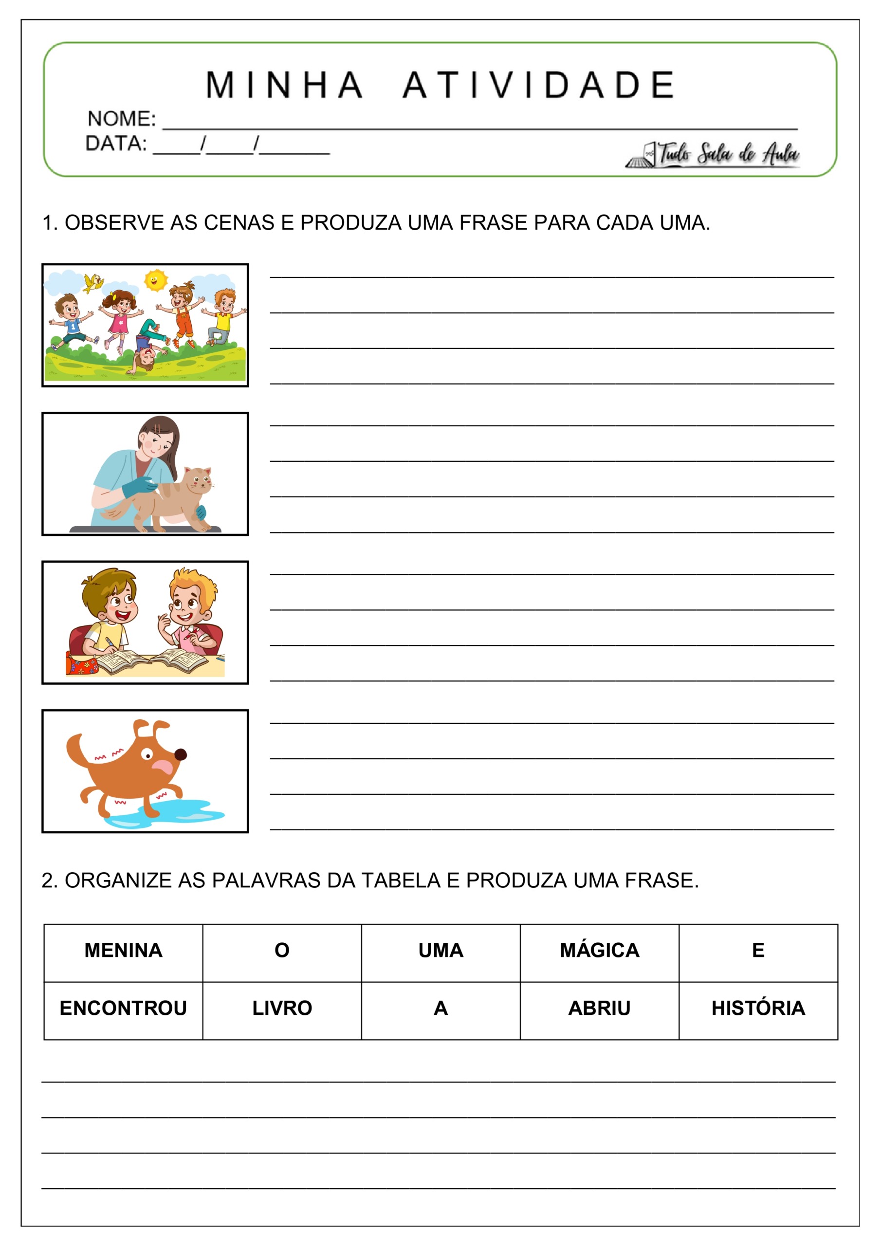 atividade de produção de frases