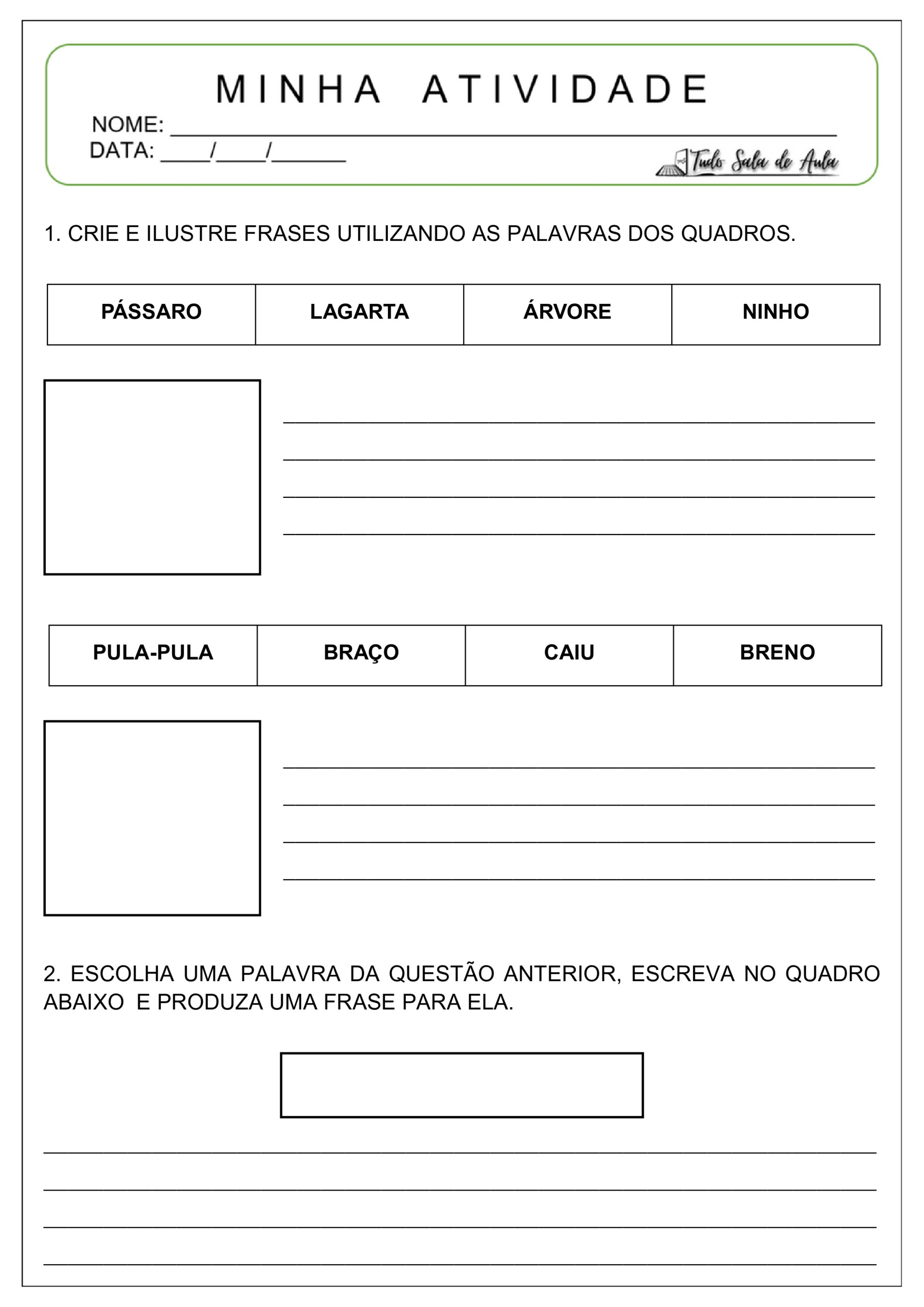 atividade de produção de frases